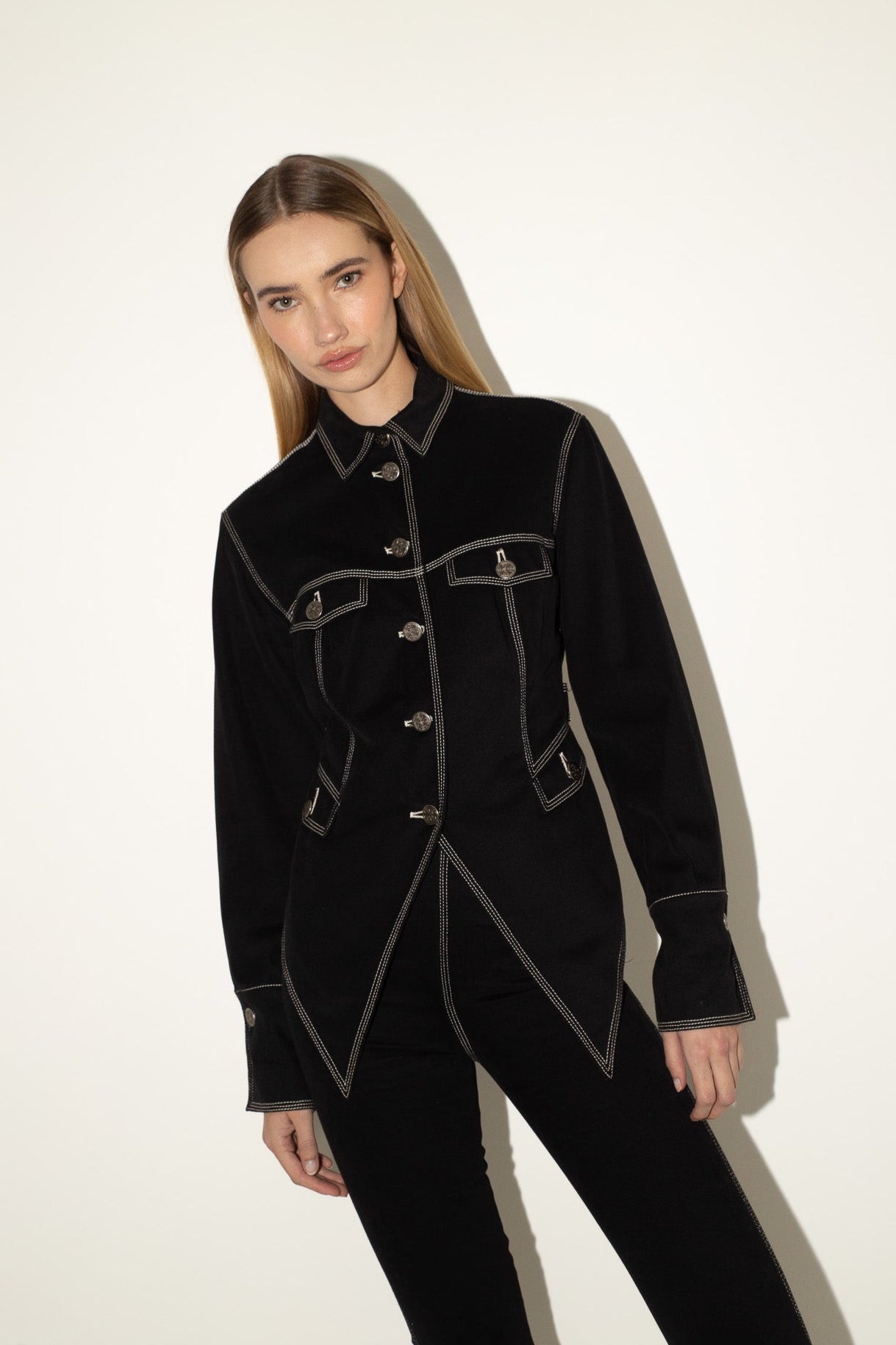 Rifat Ozbek <br> 90's embroidered denim two piece jacket & pant set