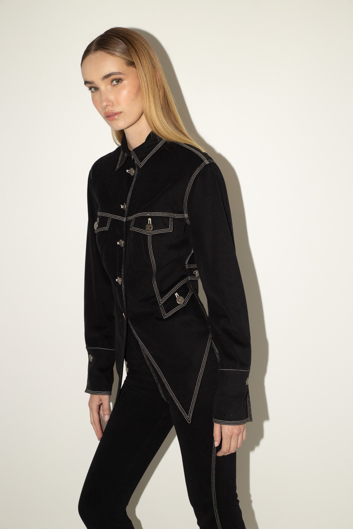 Rifat Ozbek <br> 90's embroidered denim two piece jacket & pant set