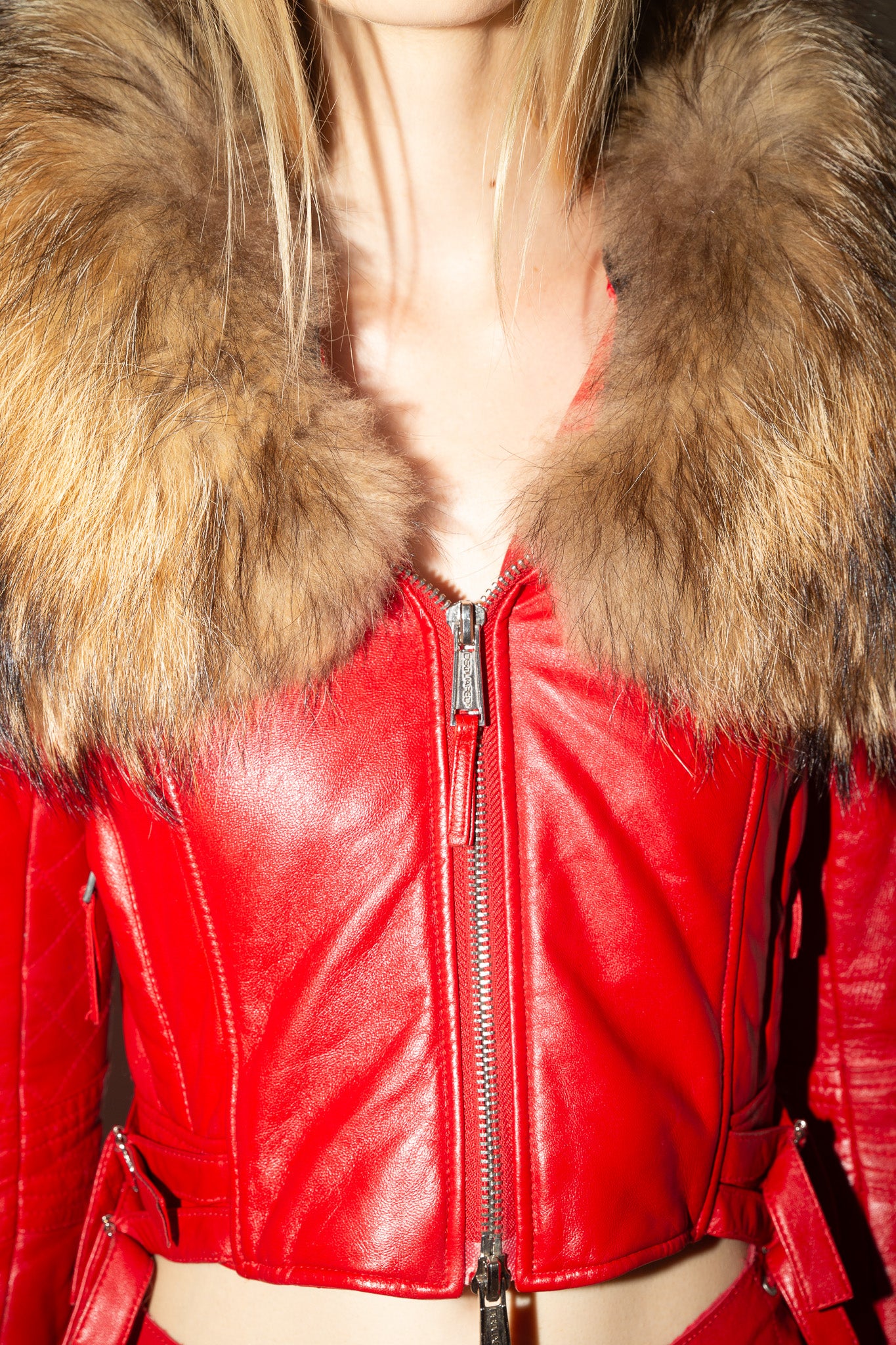 Dsquared2 <br> F/W 2007 leather biker jacket with removable fur collar