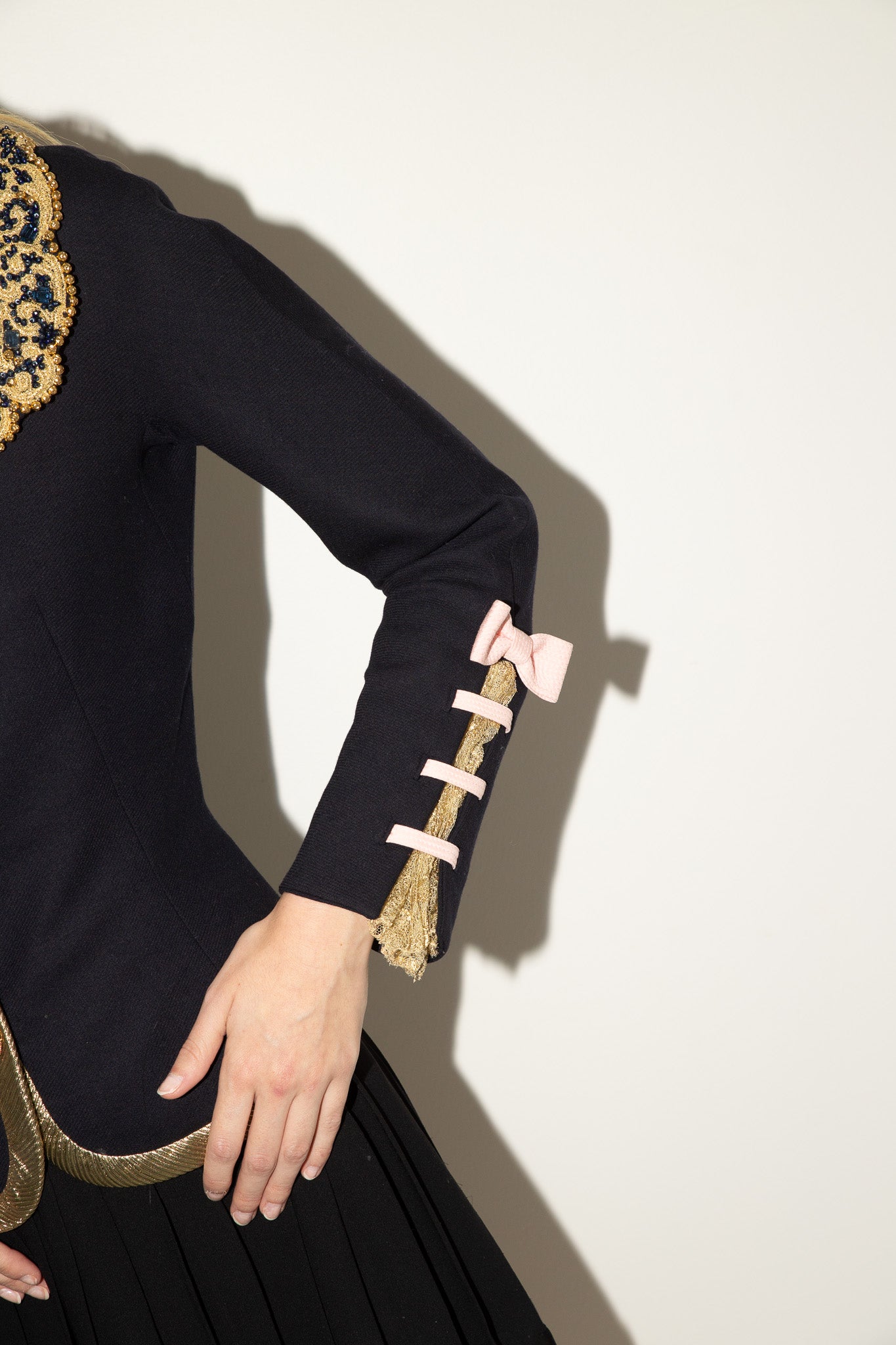 Gianni Versace <br> S/S 1992 Couture runway & campaign beaded collar jacket with lace & ribbon detail
