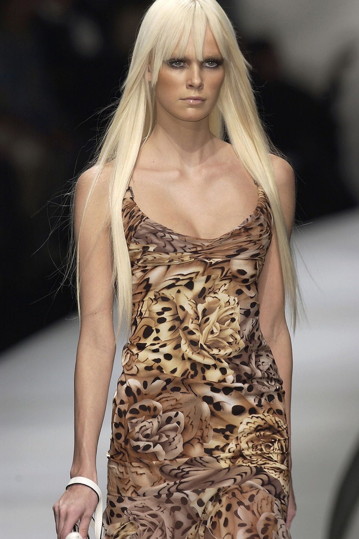 Versace <br> F/W 2003 runway silk chiffon cross back print dress