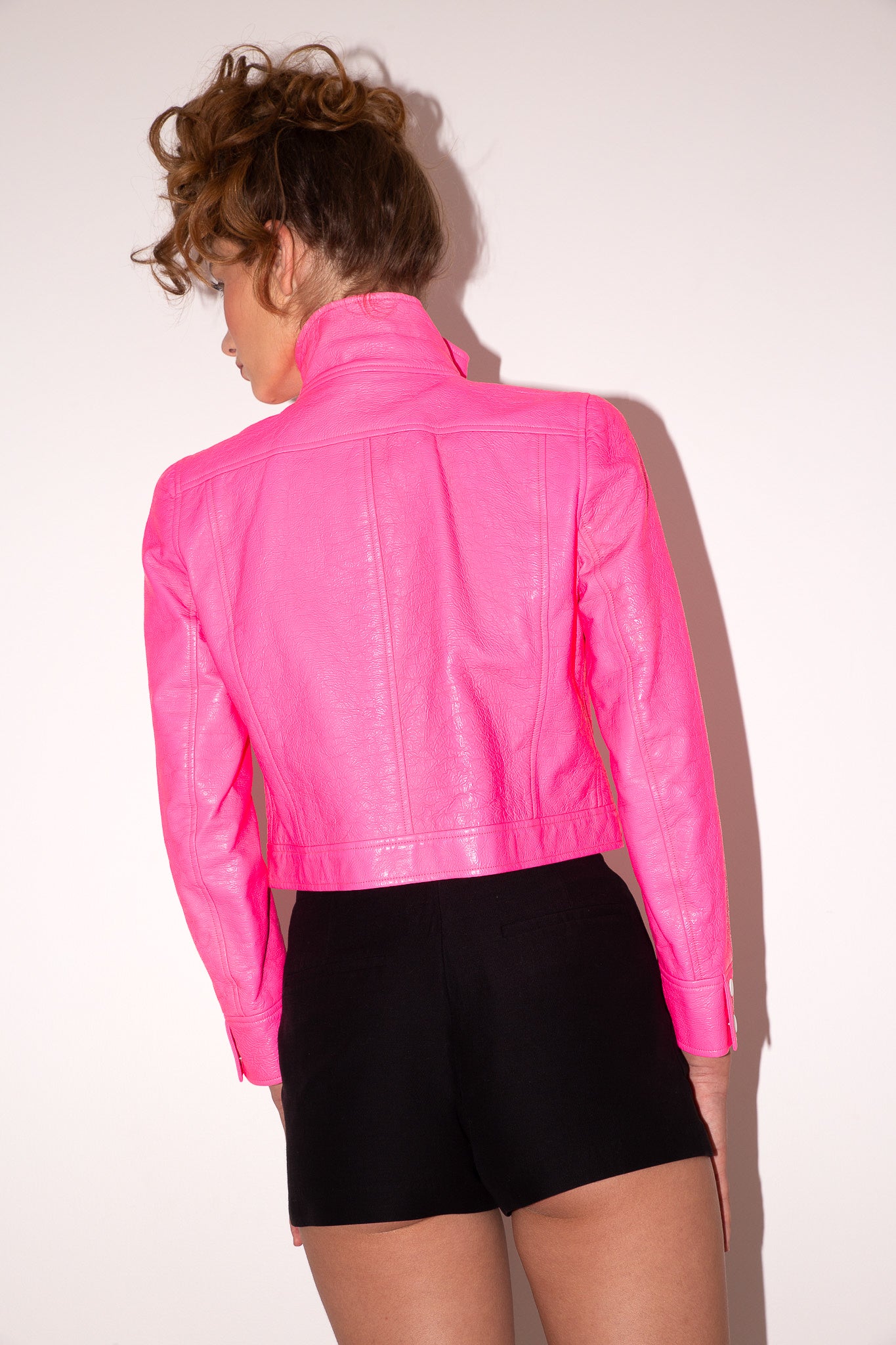 Courreges <br> 90's neon pink vinyl logo bomber jacket