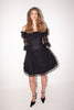 Arnold Scaasi <br> 80's Couture black lace ruffle off the shoulder dress