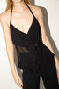 Chanel <br> F/W 2003 pleated silk chiffon halter top with logo buttons