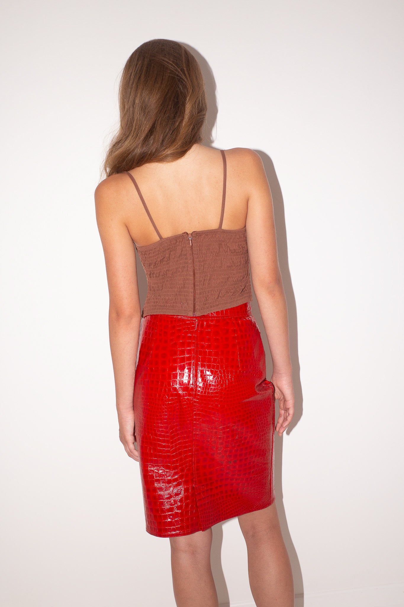 Emanuel Ungaro <br> 90's patent leather croc print pencil skirt