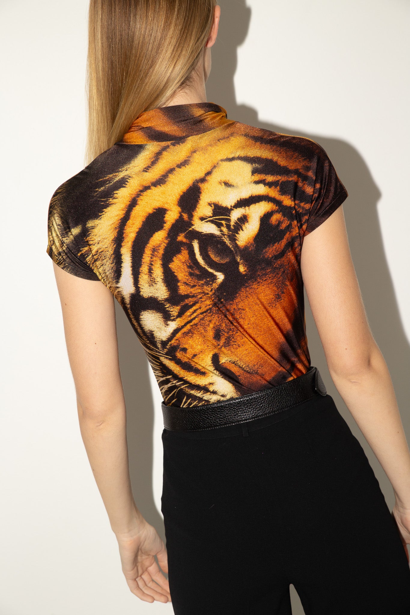 Roberto Cavalli <br> F/W 2000 tiger print keyhole cut-out mockneck top