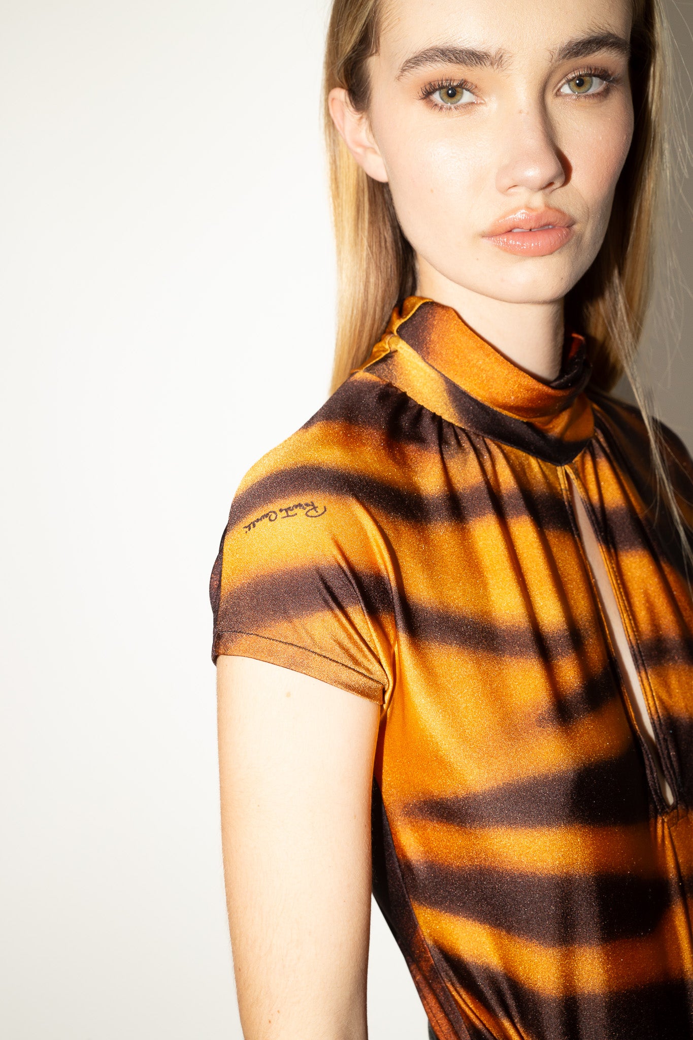 Roberto Cavalli <br> F/W 2000 tiger print keyhole cut-out mockneck top