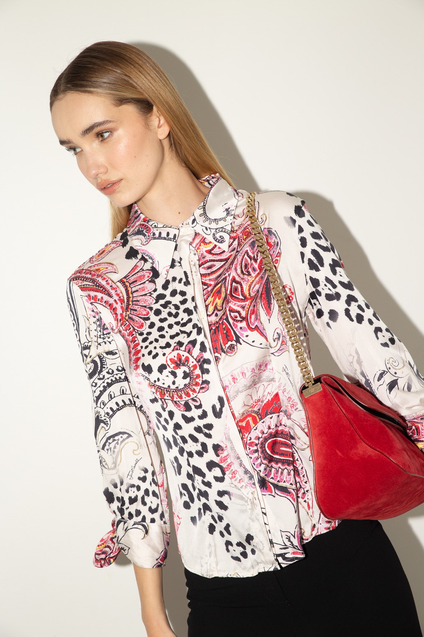 Roberto Cavalli <br> 2000's metallic glitter print silk shirt