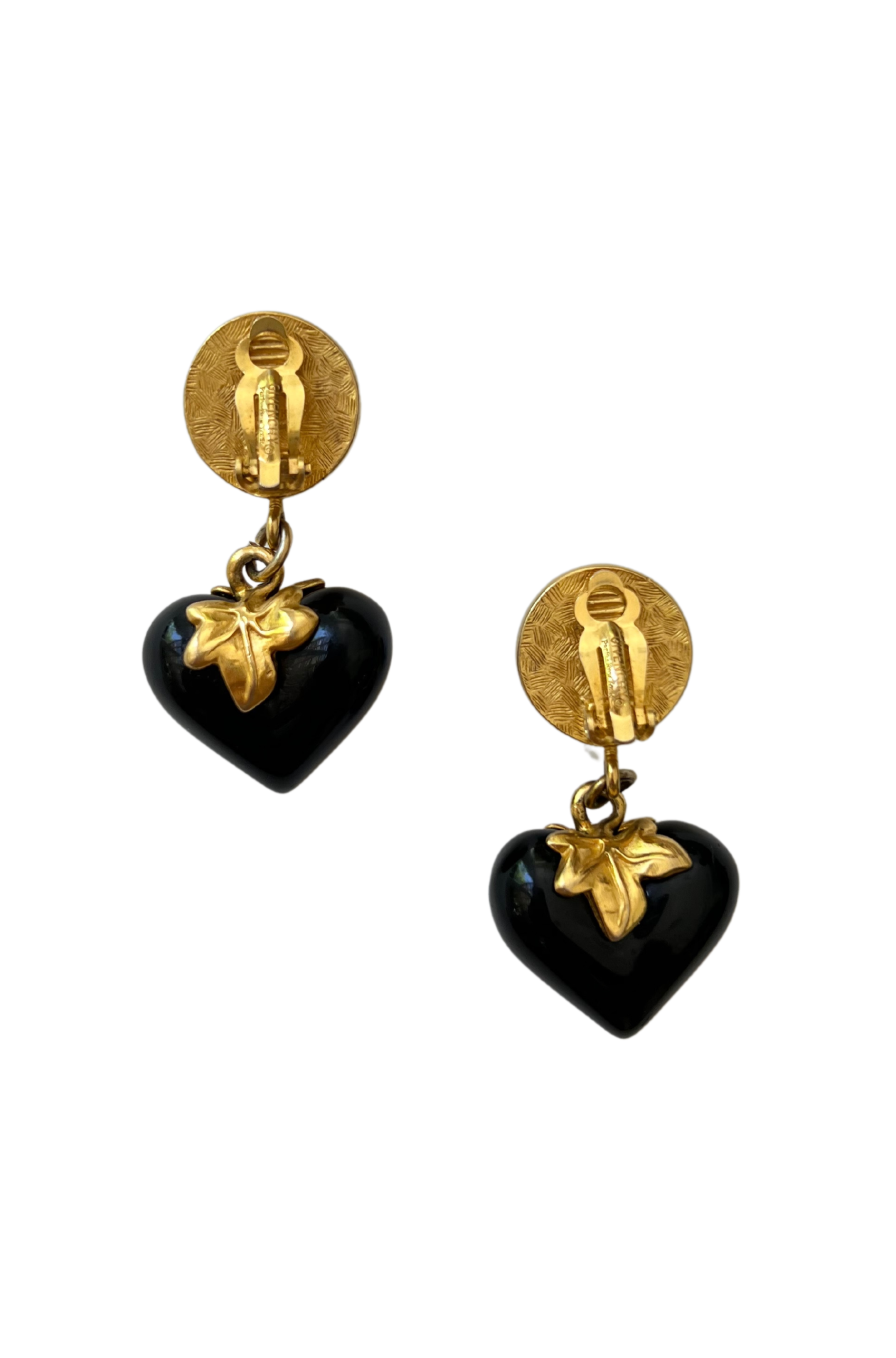 Givenchy <br> 80's jet & gold heart dangle earrings