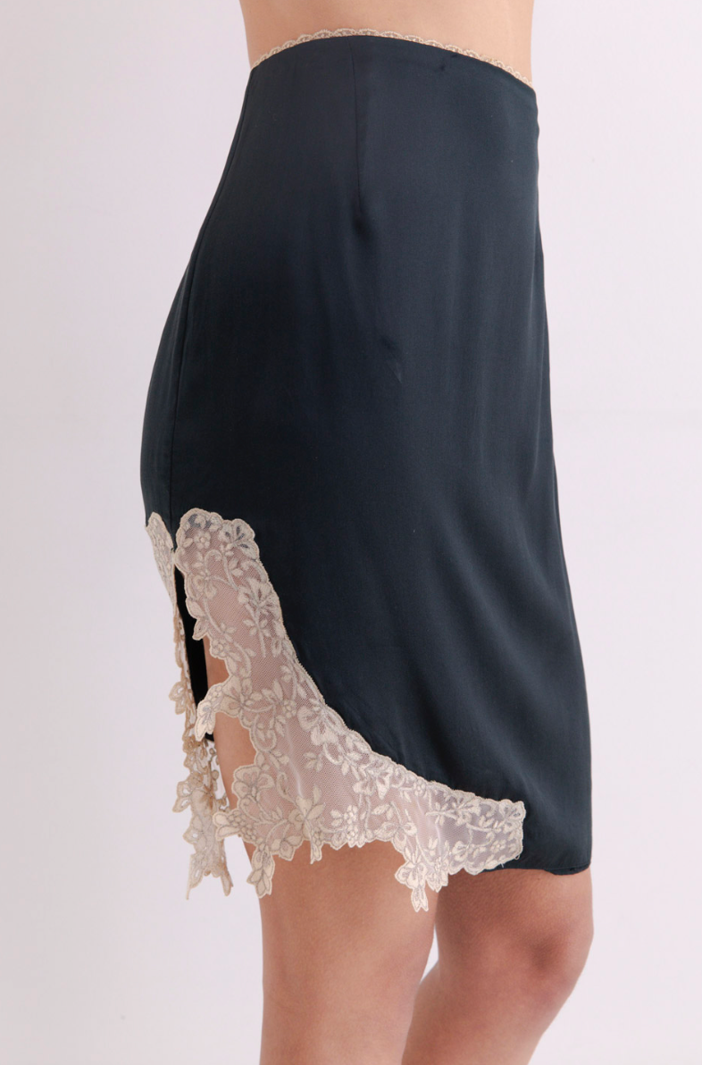 Collette Dinnigan <br> 90's silk & lace slip skirt