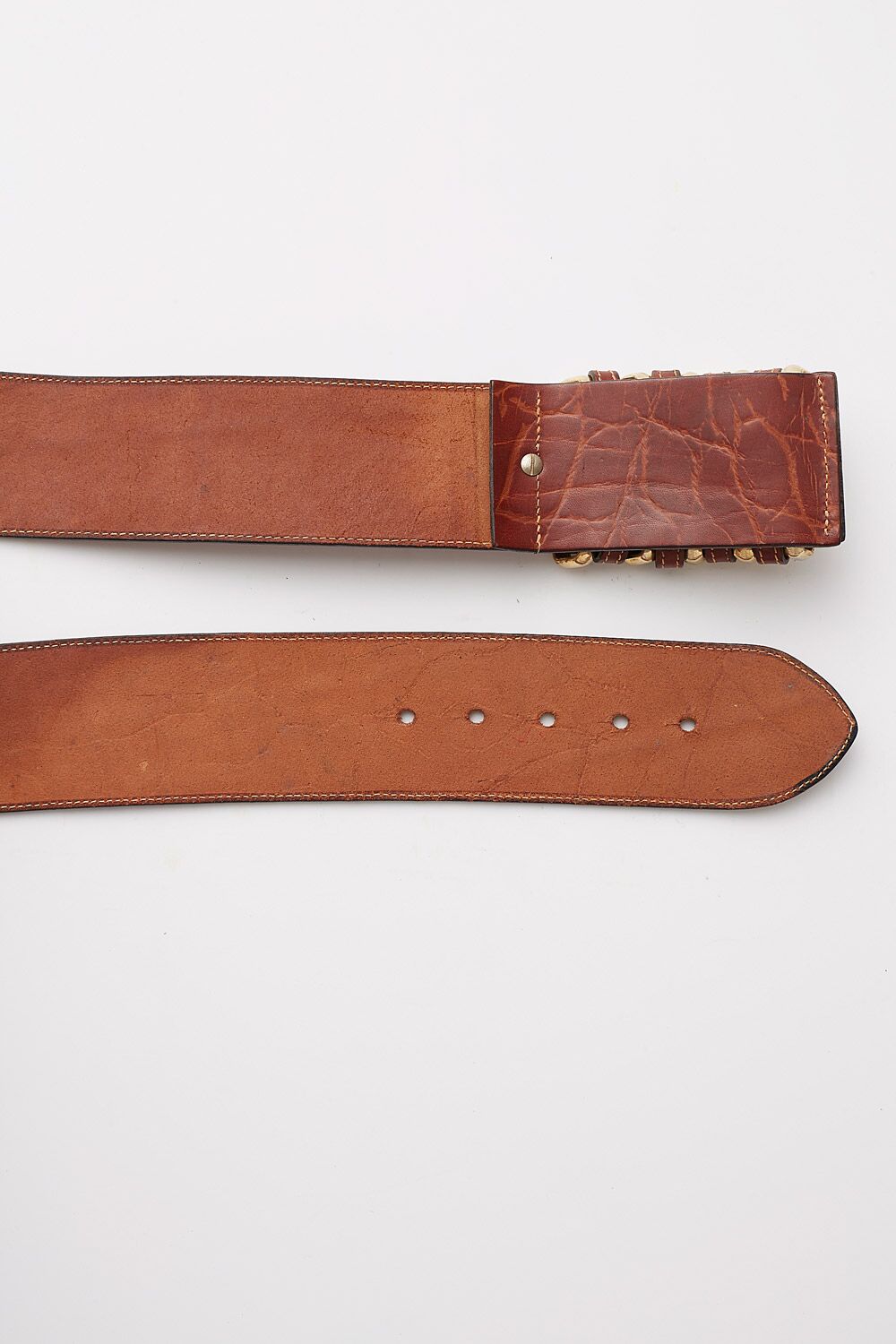 Vintage <br> 80's extra wide crocodile print leather belt with gold hardware