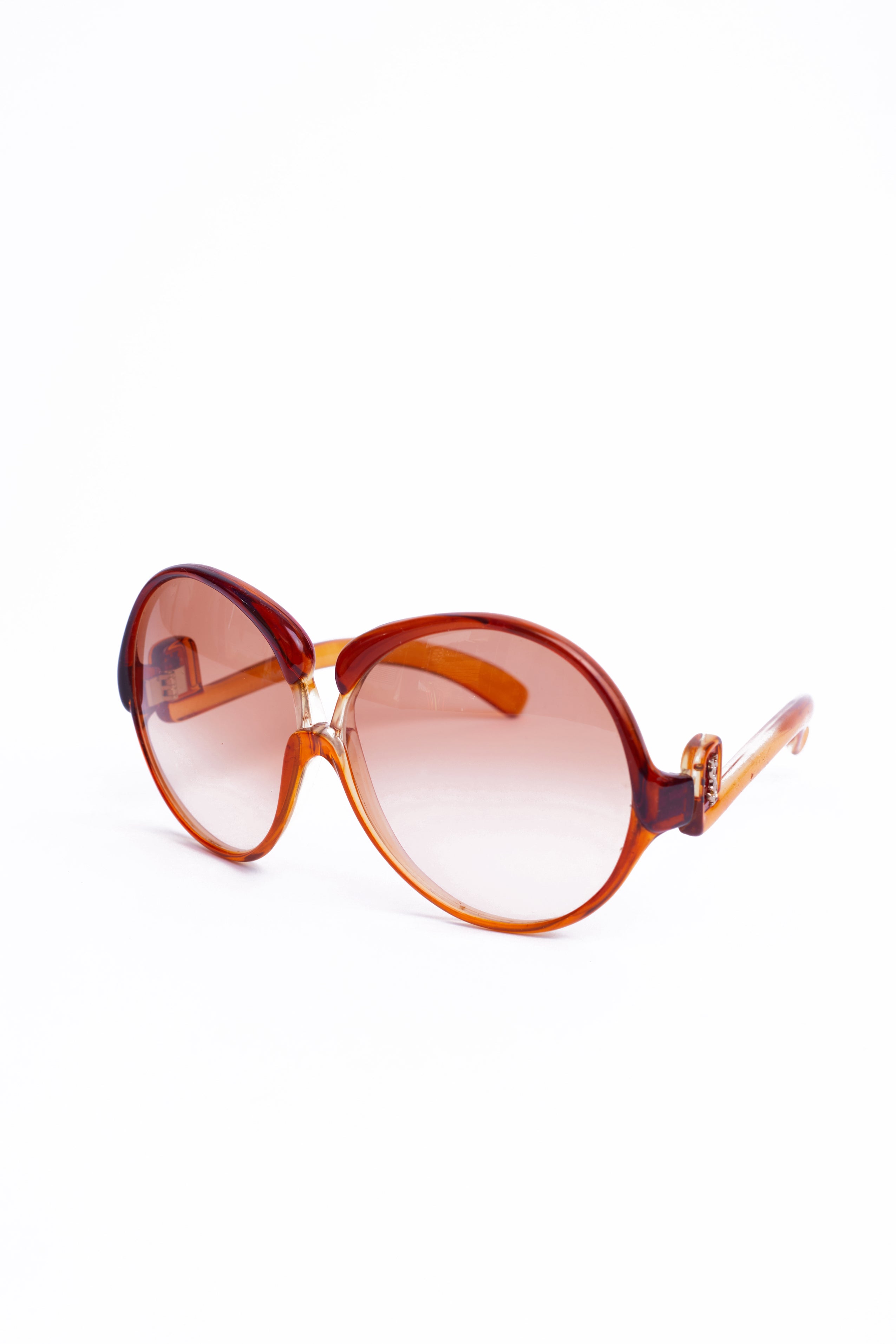 Yves Saint Laurent <br> S/S 1978 deadstock oversized peach and mahogany frame YSL logo arm sunglasses 7773