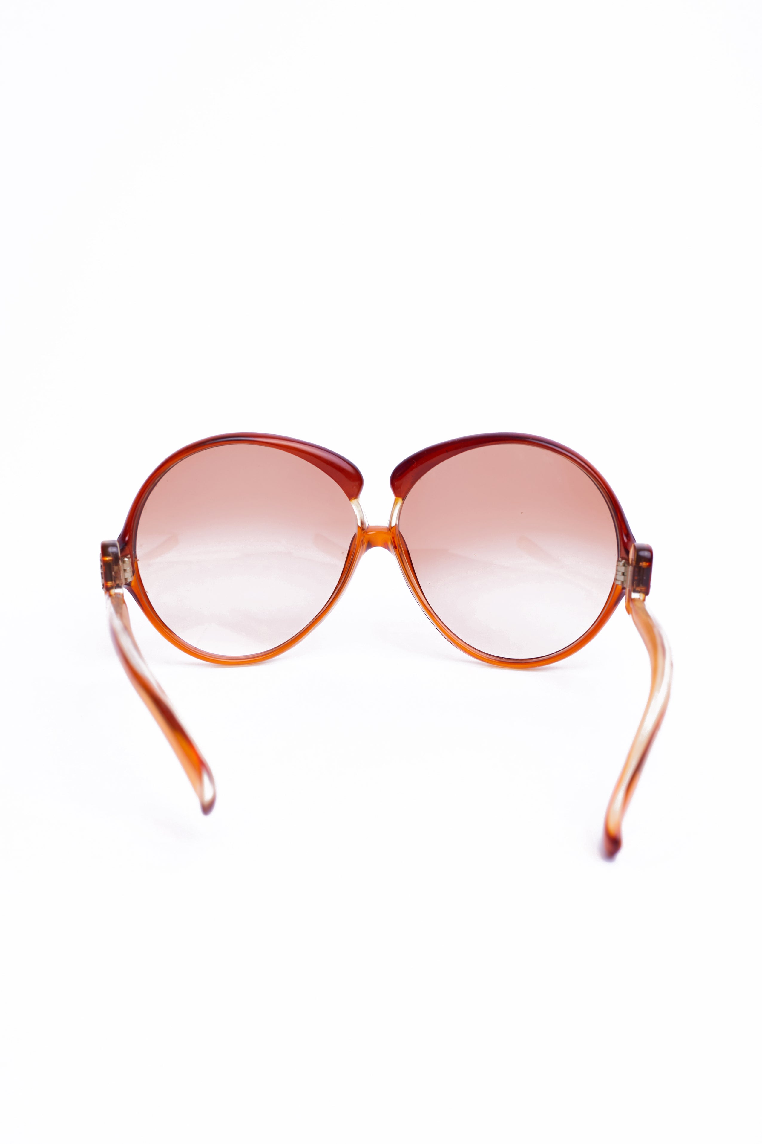 Yves Saint Laurent <br> S/S 1978 deadstock oversized peach and mahogany frame YSL logo arm sunglasses 7773