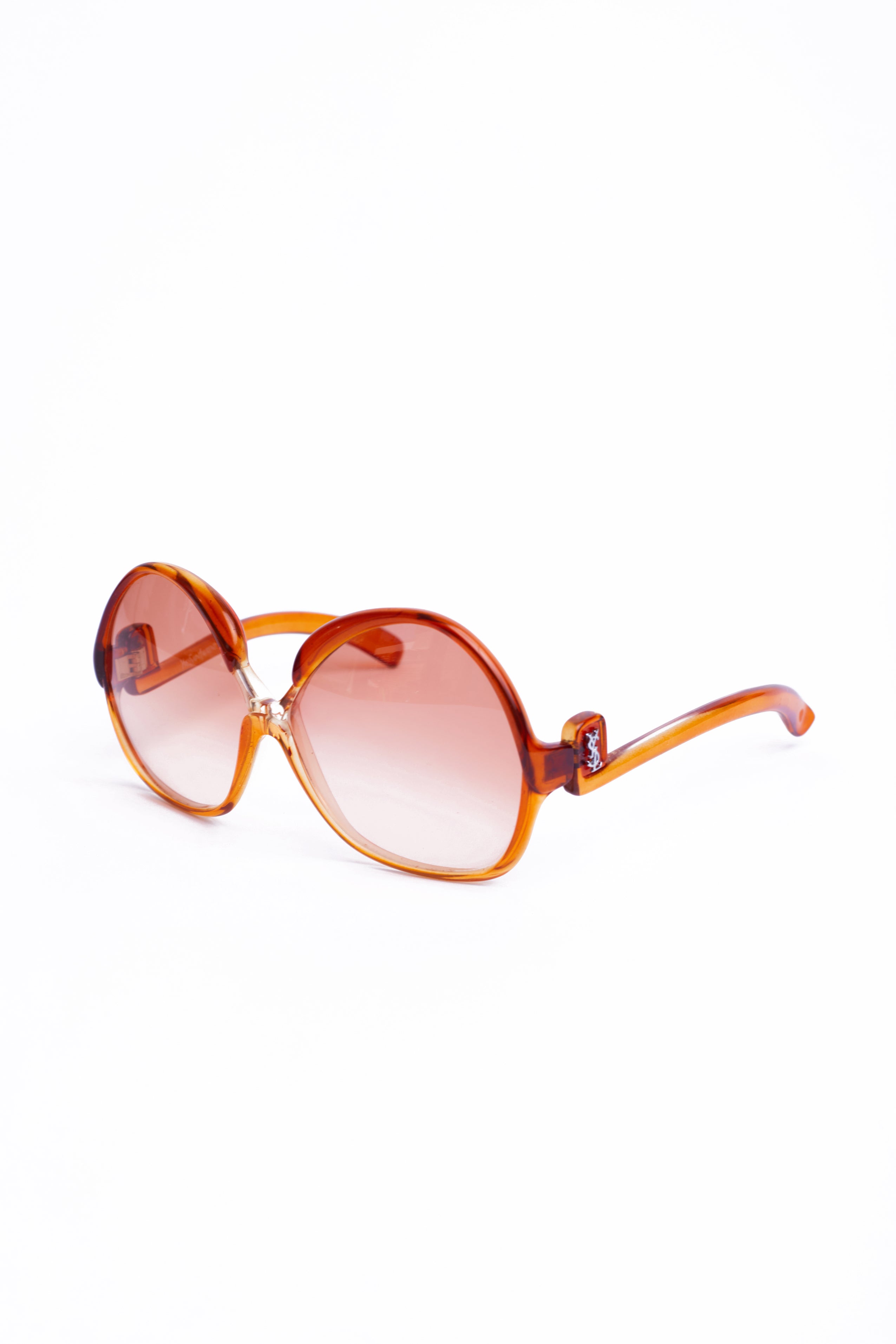 Yves Saint Laurent <br> S/S 1978 deadstock oversized amber frame YSL logo arm sunglasses 7775
