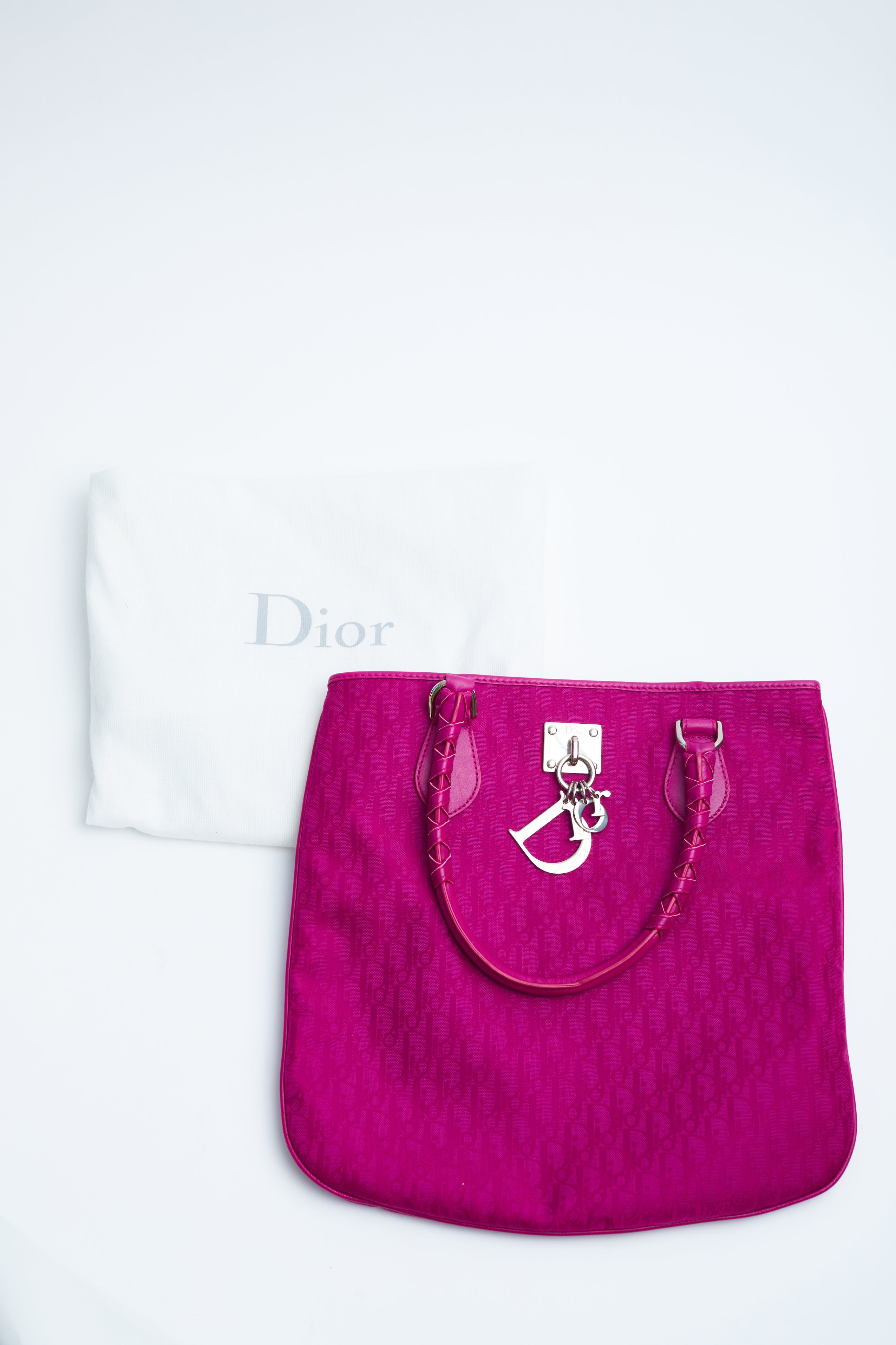Christian Dior <br> Fuchsia pink monogram logo Dior charm tote