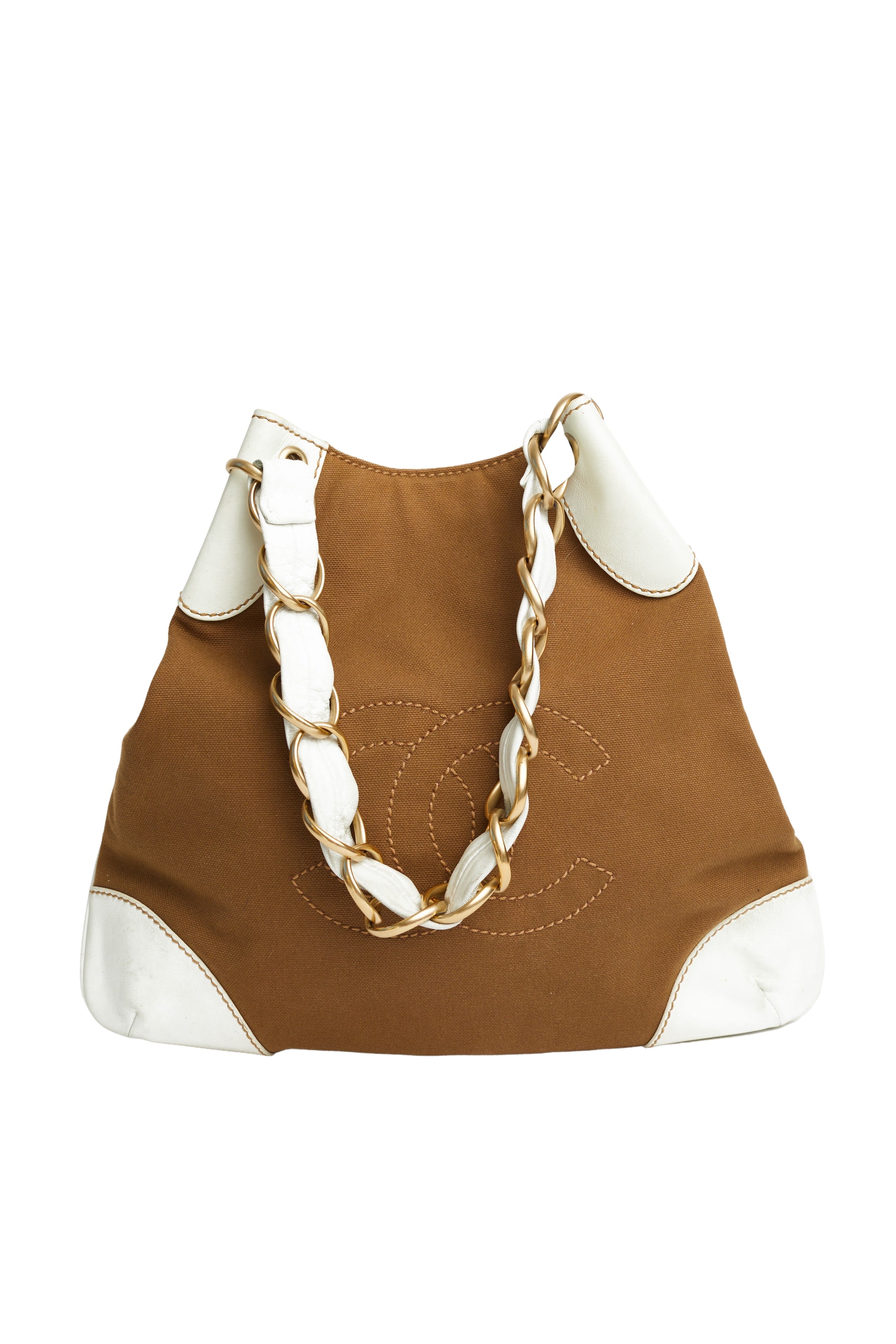 Chanel <br> Canvas Olsen logo shoulder bag with chain straps