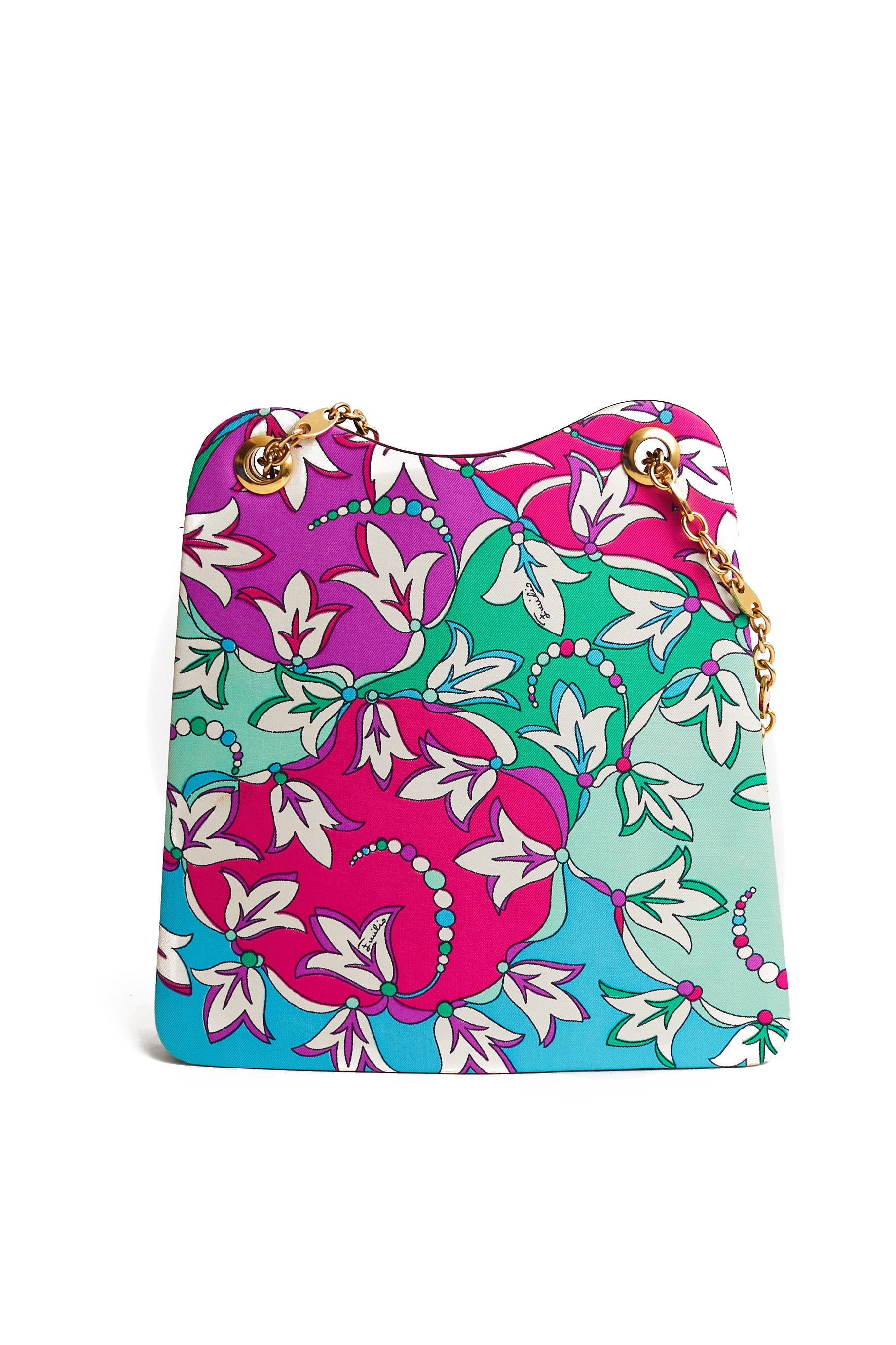 Emilio Pucci <br> 60's signed floral print silk chain strap bag