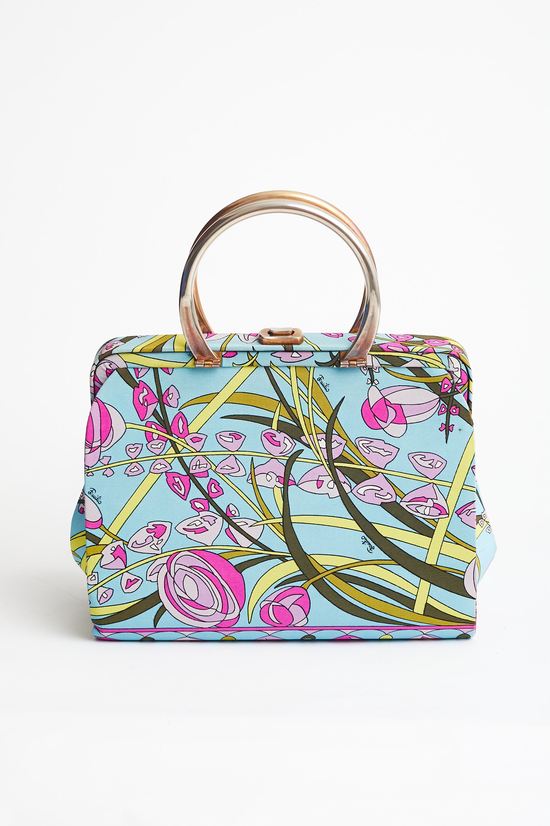 Emilio Pucci <br> 60's signed floral print silk top handle bag