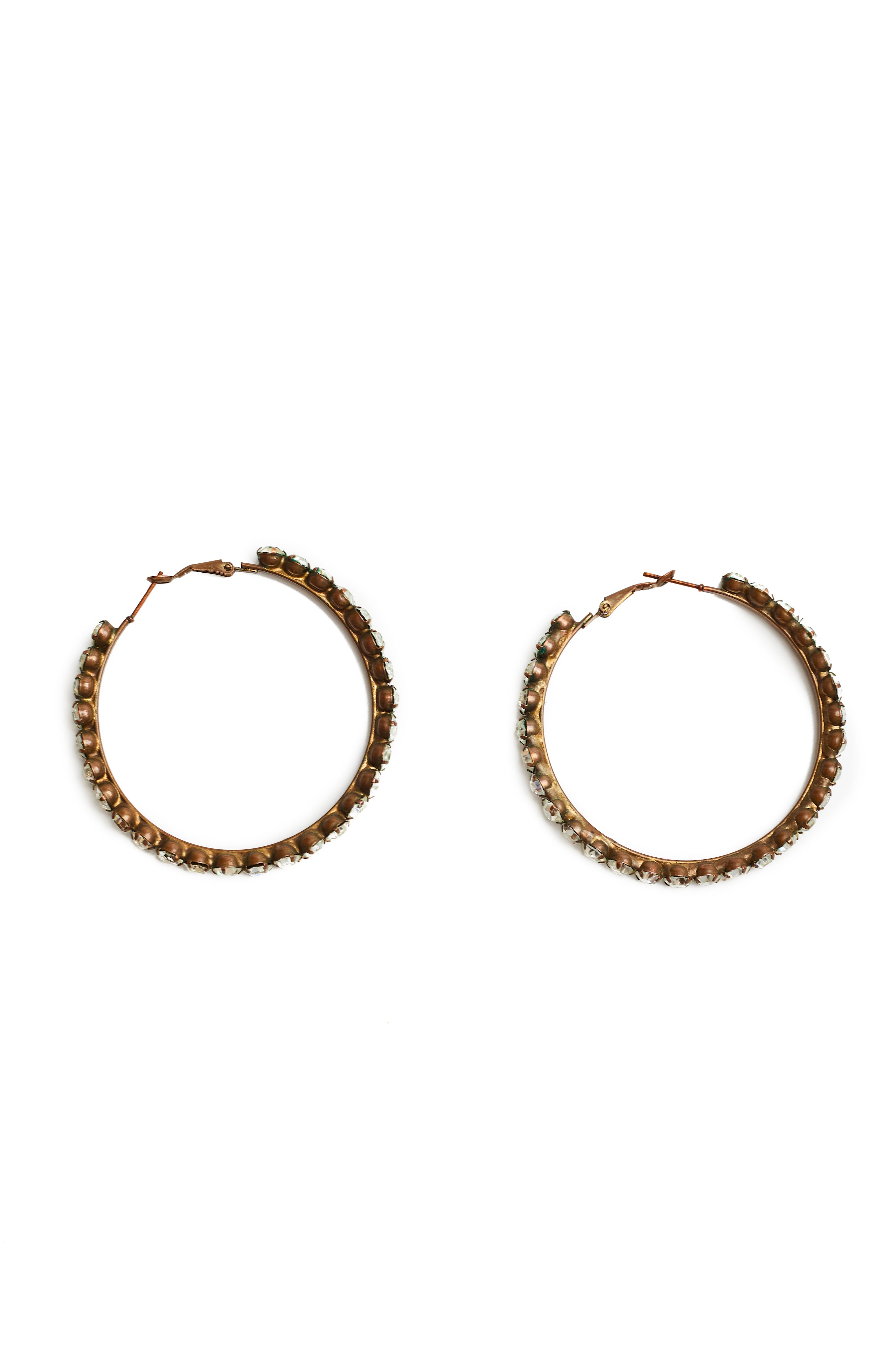 Vintage <br> 70's crystal studded hoop earrings