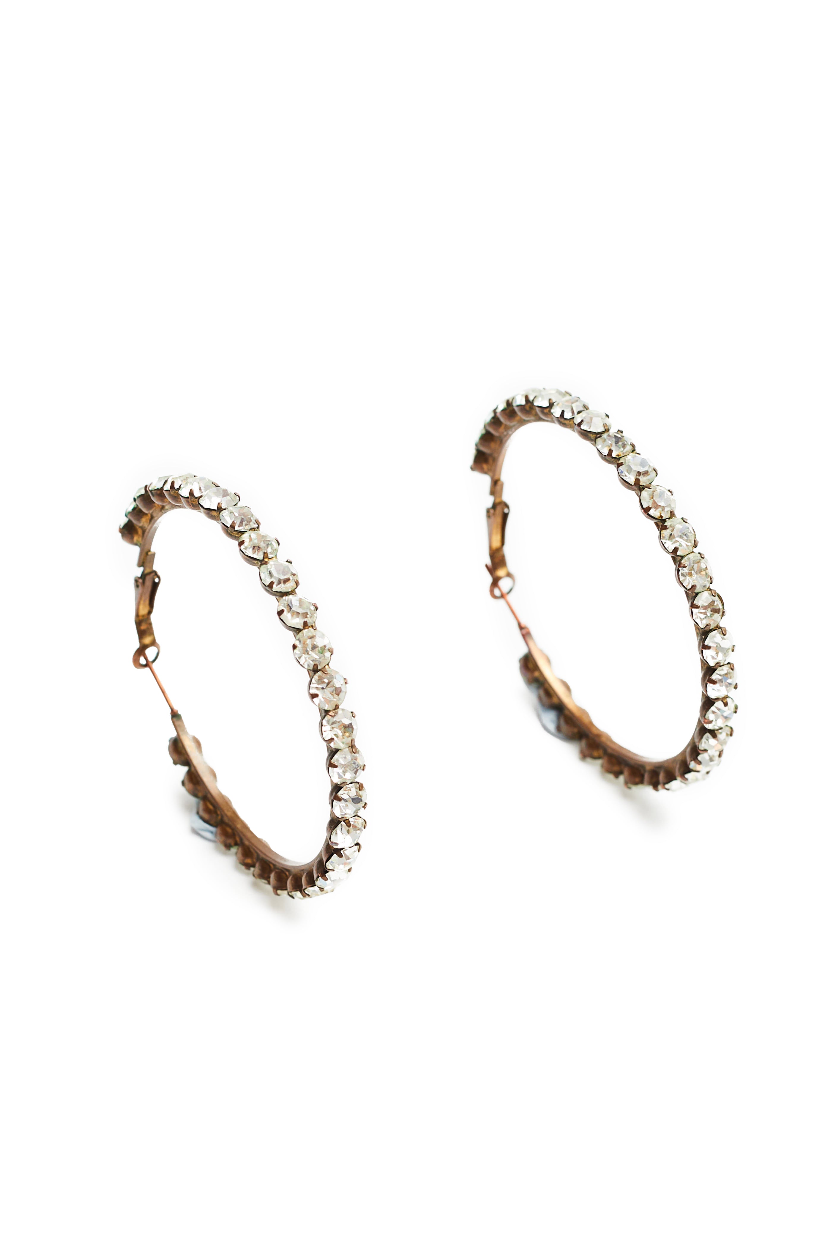 Vintage <br> 70's crystal studded hoop earrings