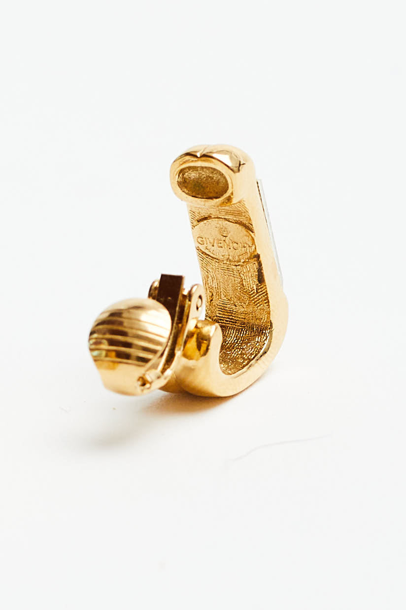 Givenchy <br> 70's/80's petite crystal & gold hoop huggie earrings