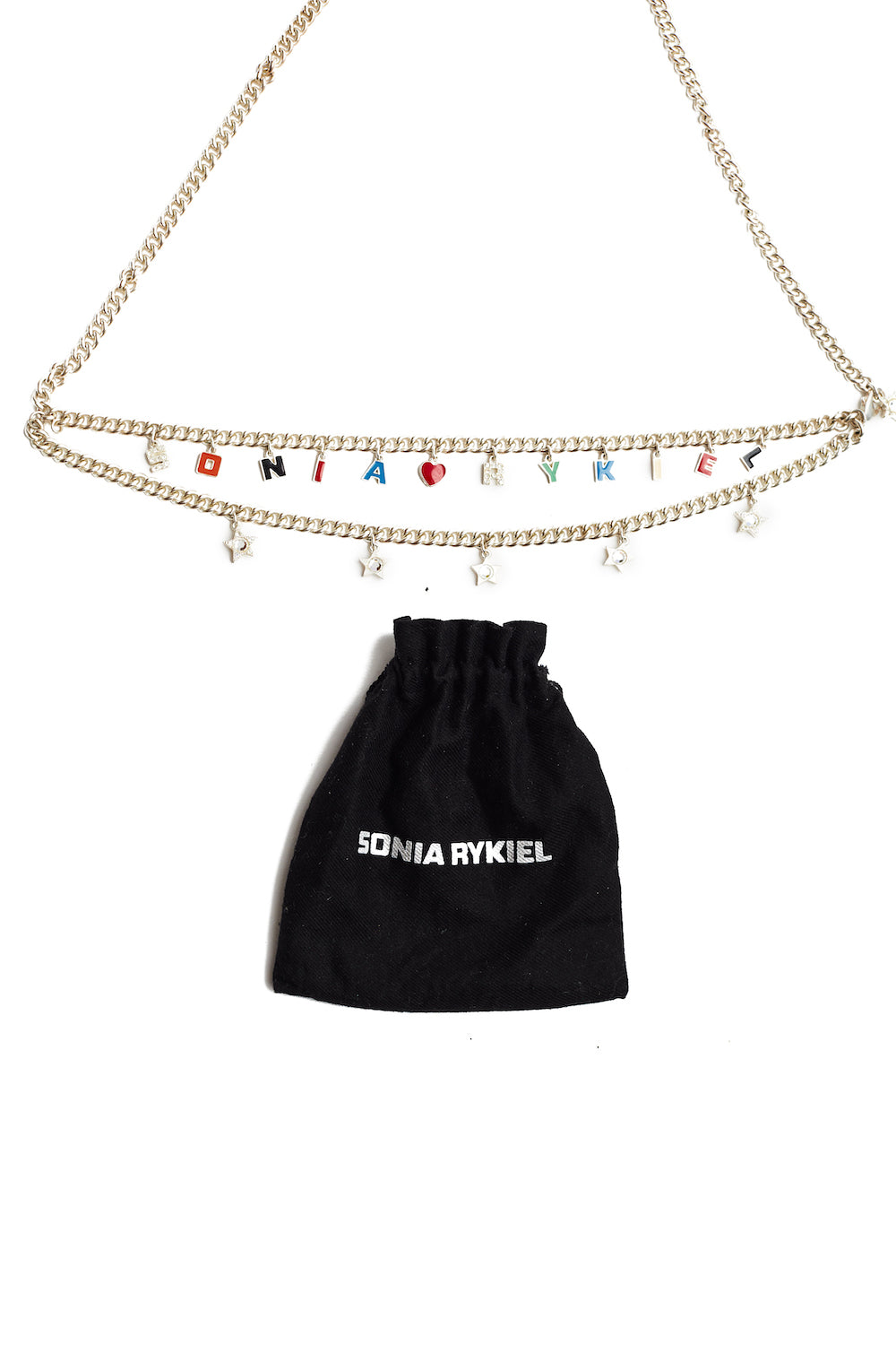Sonia Rykiel <br> 90's crystal & enamel logo chain belt