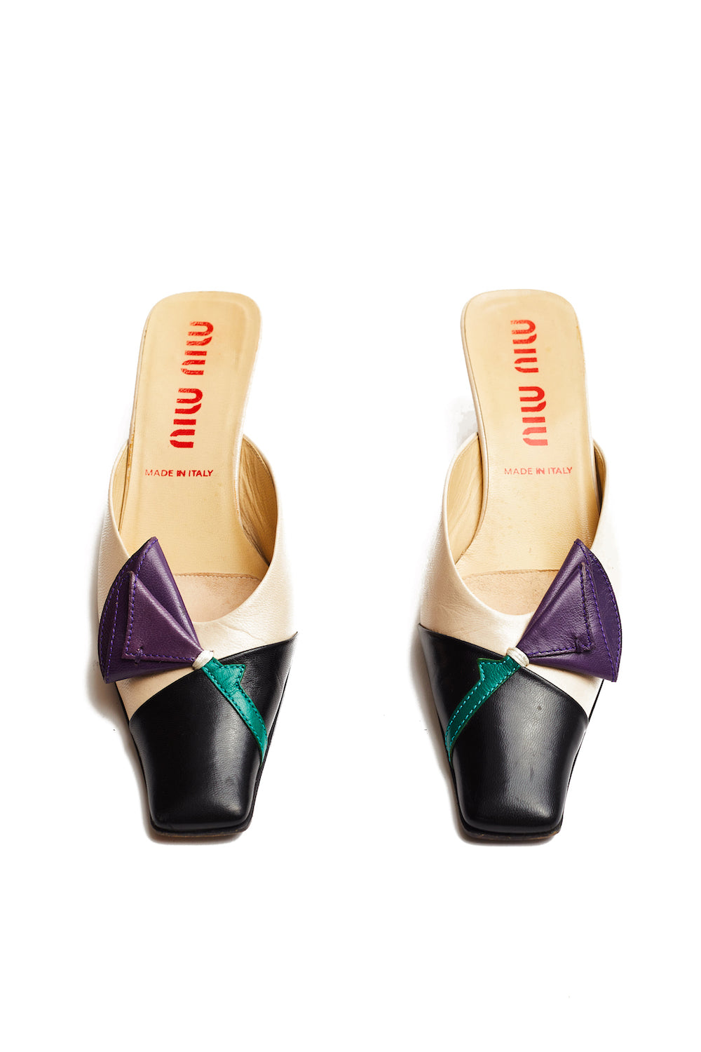 Miu Miu <br> 90's elongated toe flower kitten heels
