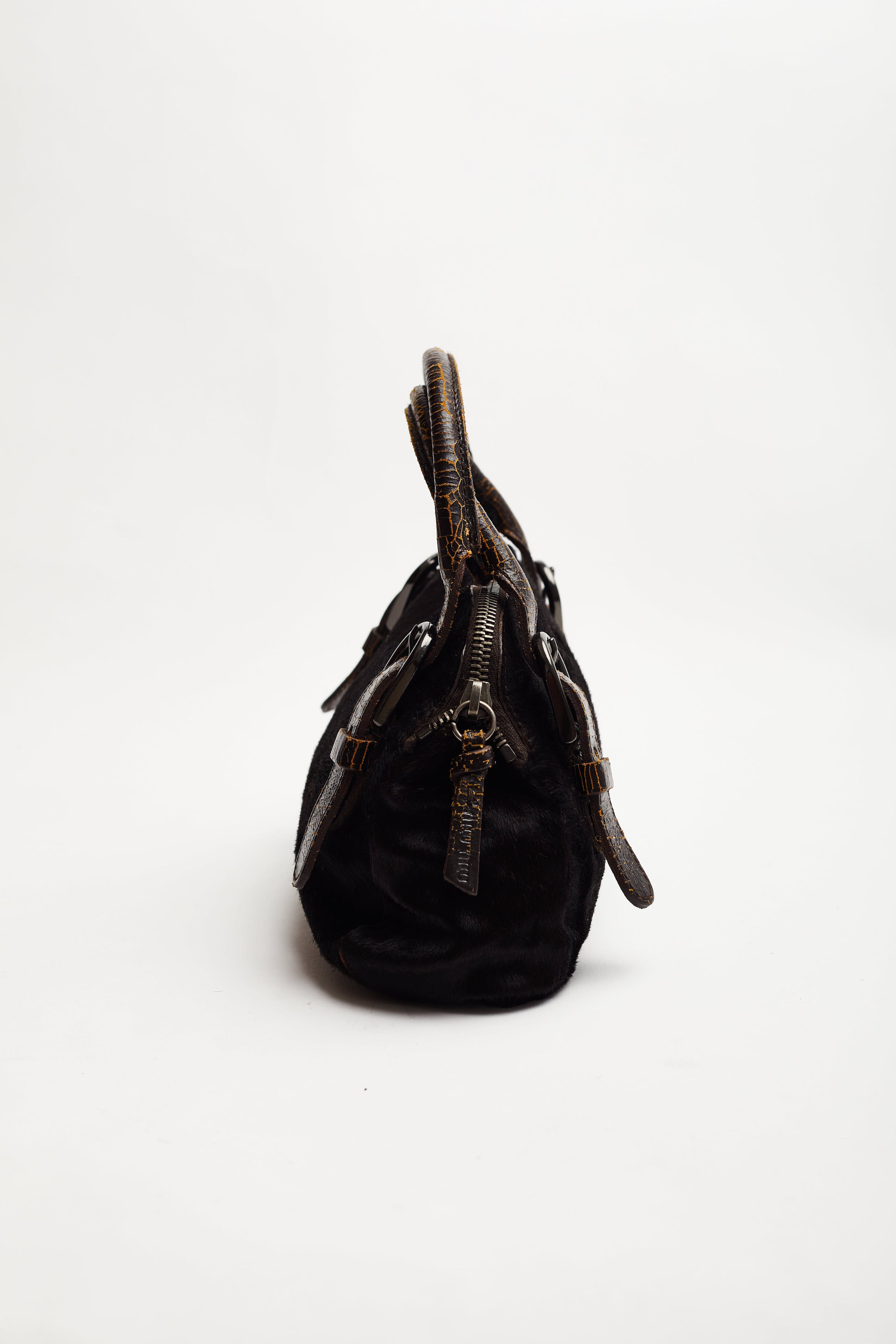 Miu Miu <br> 90's ponyskin & distressed leather mini bag