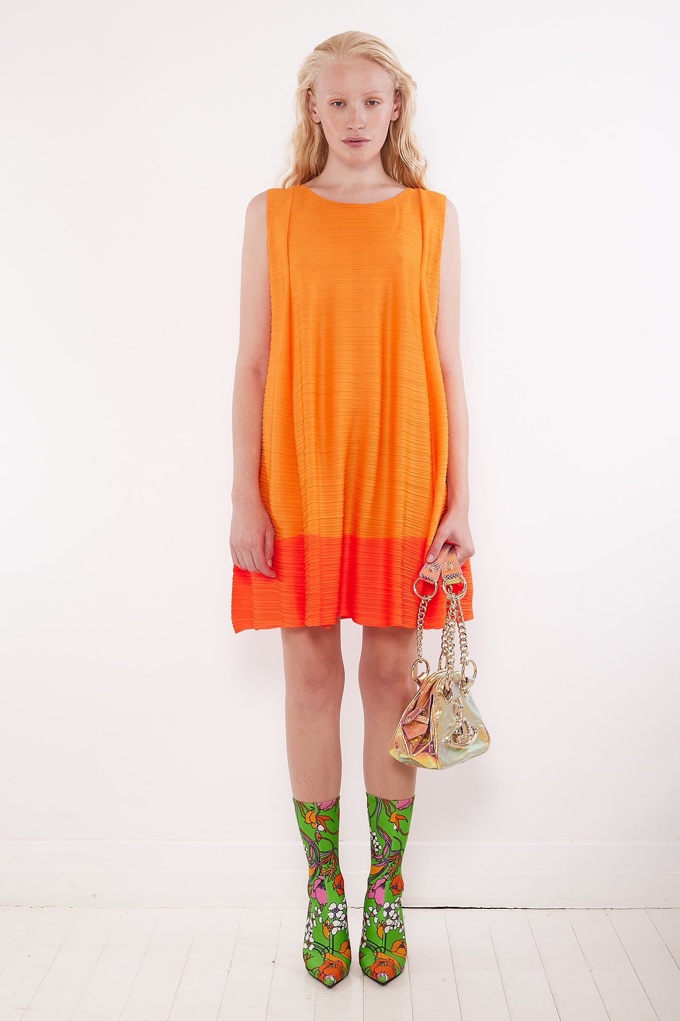 Issey Miyake <br> F/W 1996 Pleats Please neon colourblock tunic dress