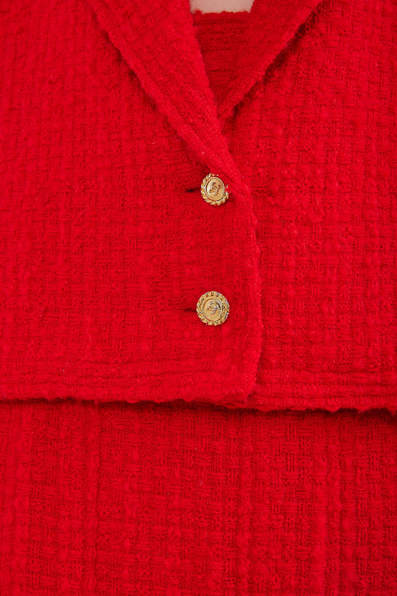 Chanel <br> S/S 1989 runway wool & mohair tweed logo button suit
