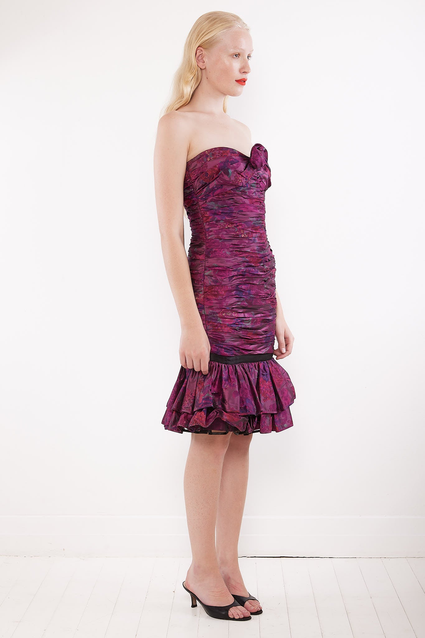 Ungaro <br> 80's floral print silk strapless bustier dress