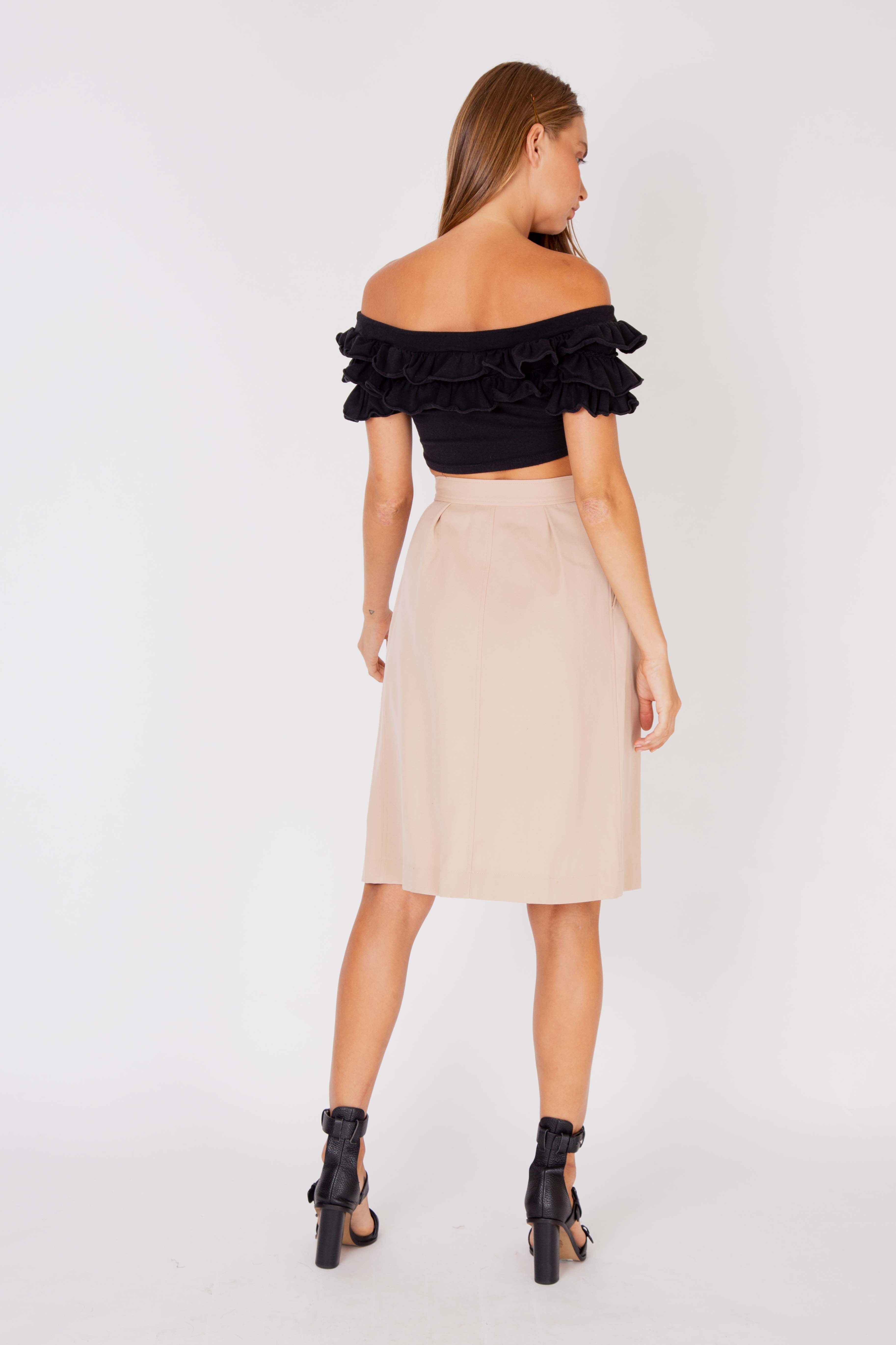 Yves Saint Laurent <br> 1970's Safari wool button down bow waist skirt