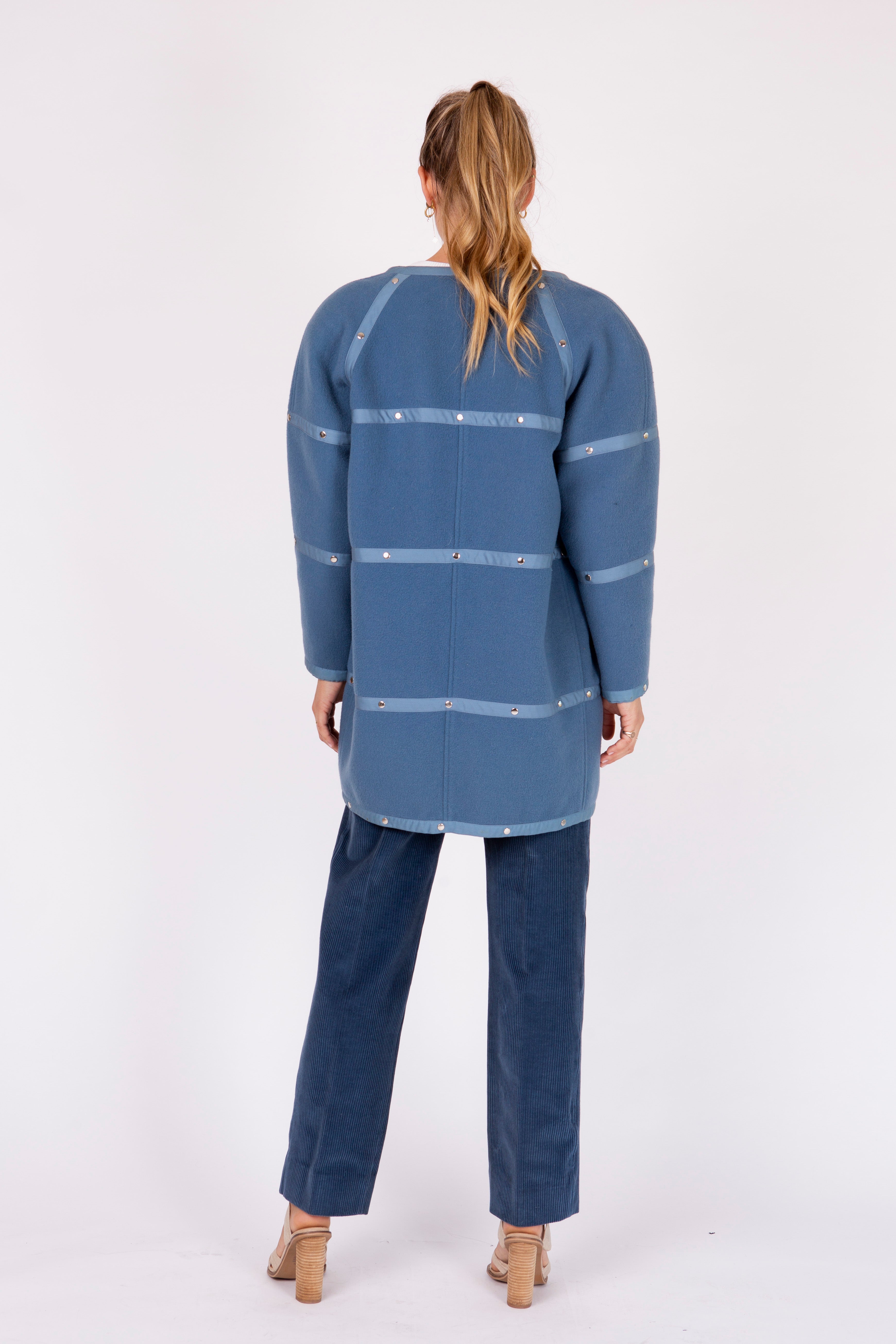 Courreges <br> 70's felted cocoon coat with silver studs