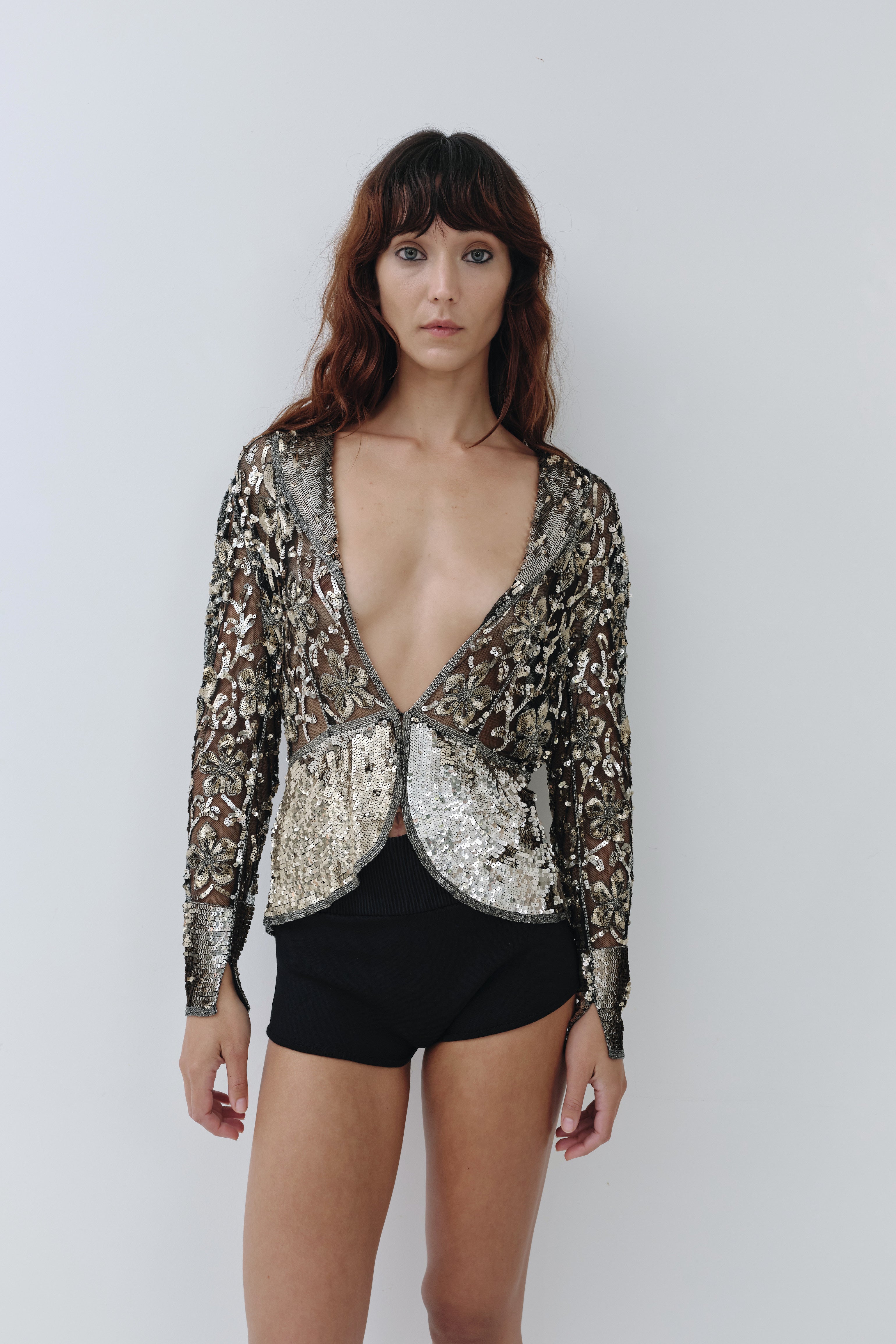Vintage <br> 1930's French heavily sequined net mesh evening jacket