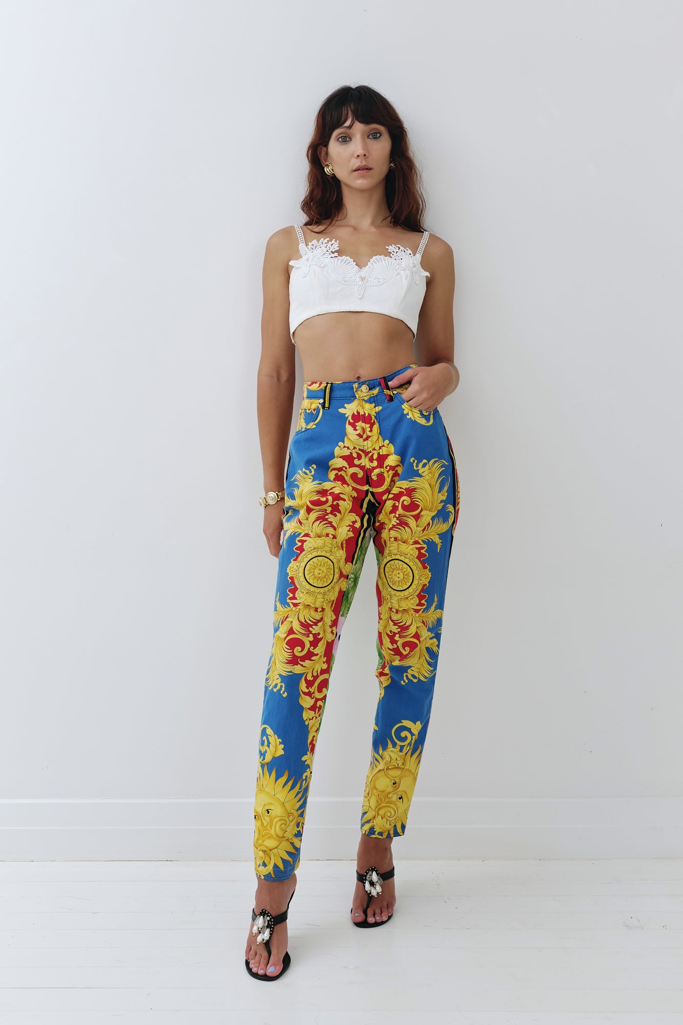 Versace <br> 1993 Jeans Couture Baroque print jeans