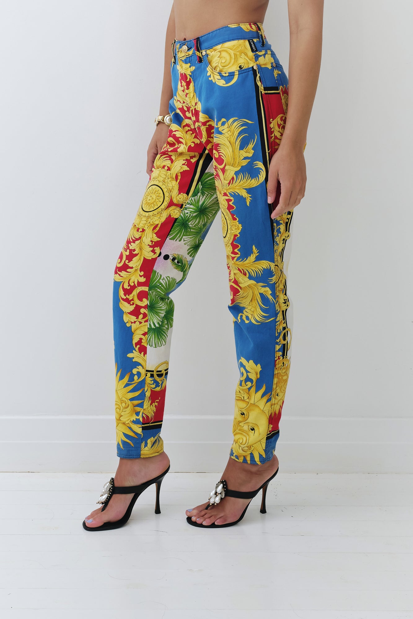 Versace <br> 1993 Jeans Couture Baroque print jeans
