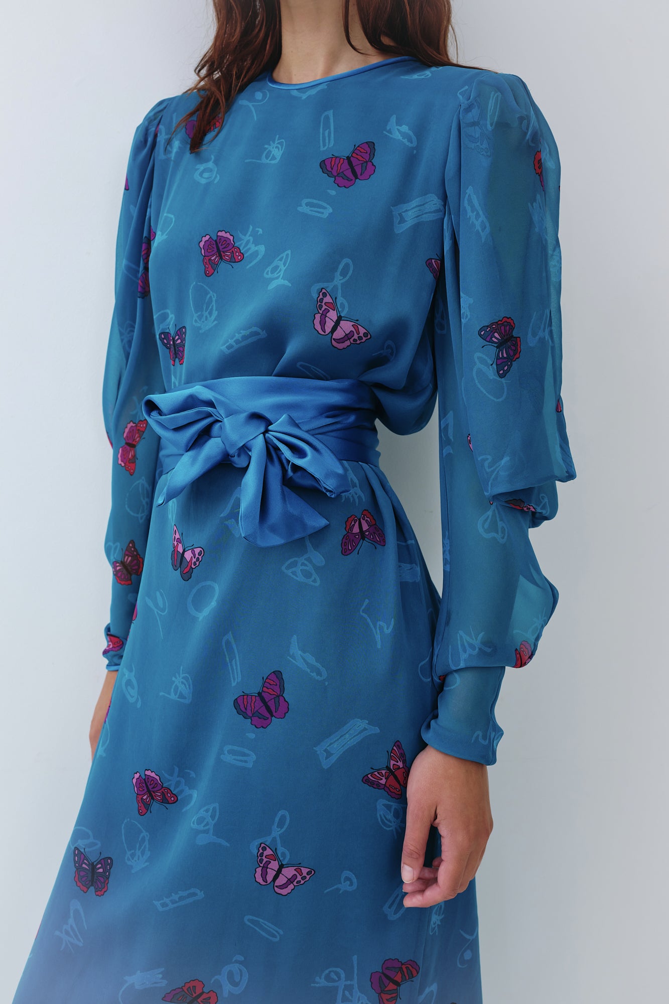 Hanae Mori <br> 80's butterfly print chiffon gown