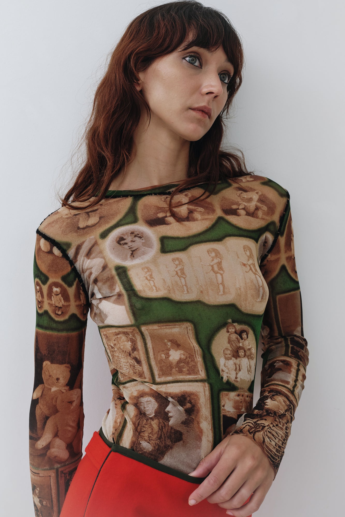 Jean Paul Gaultier <br> 90's sheer mesh teddy bear & photo print top