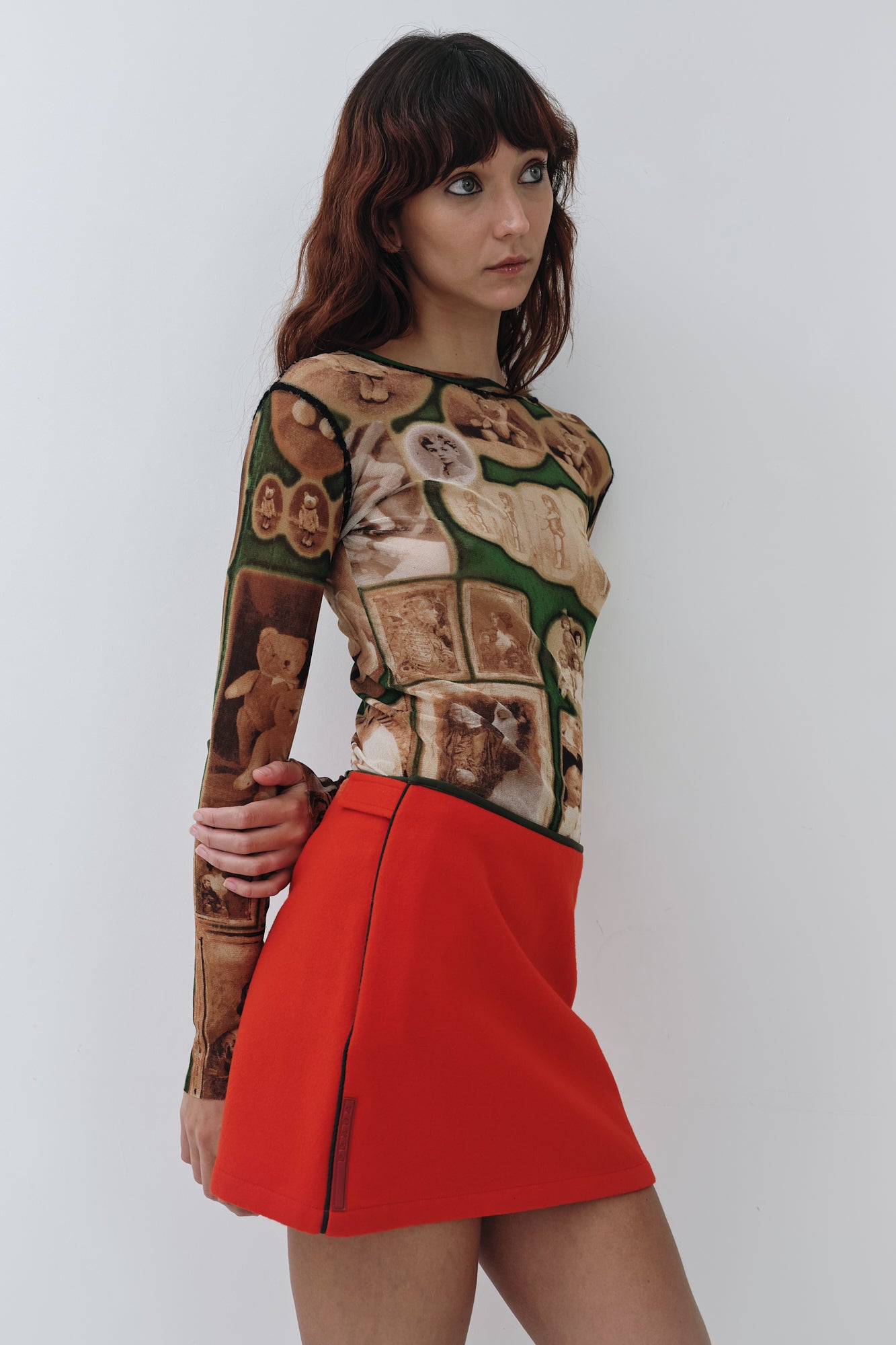 Jean Paul Gaultier <br> 90's sheer mesh teddy bear & photo print top
