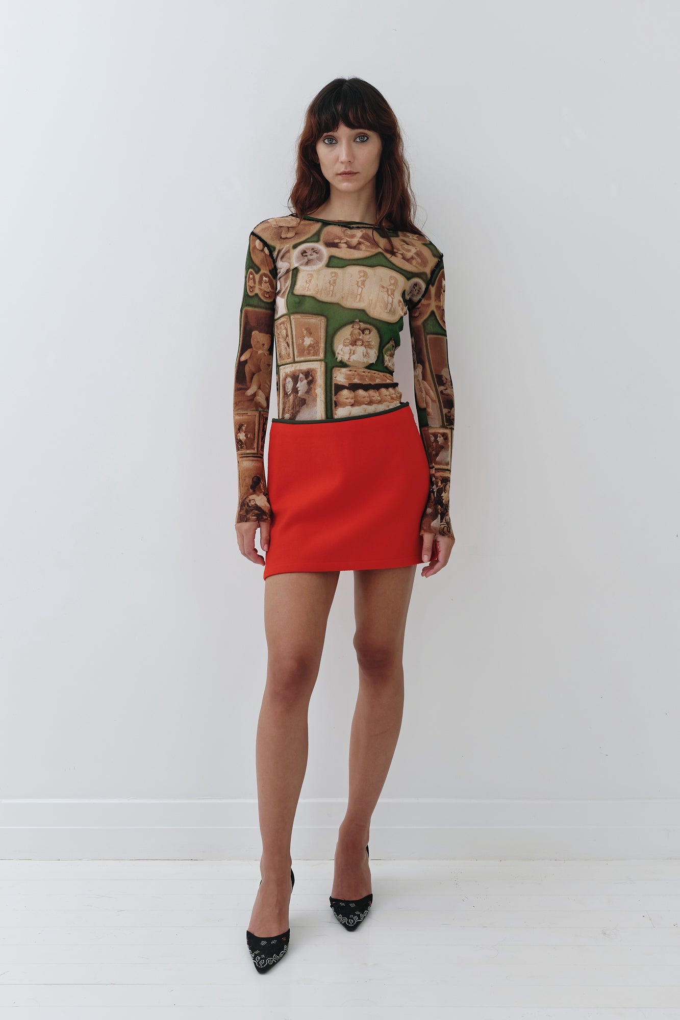 Jean Paul Gaultier <br> 90's sheer mesh teddy bear & photo print top