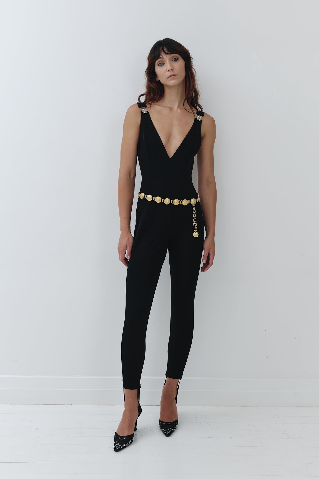 Versace <br> 90's Versus stretch catsuit with pearl studded buckles