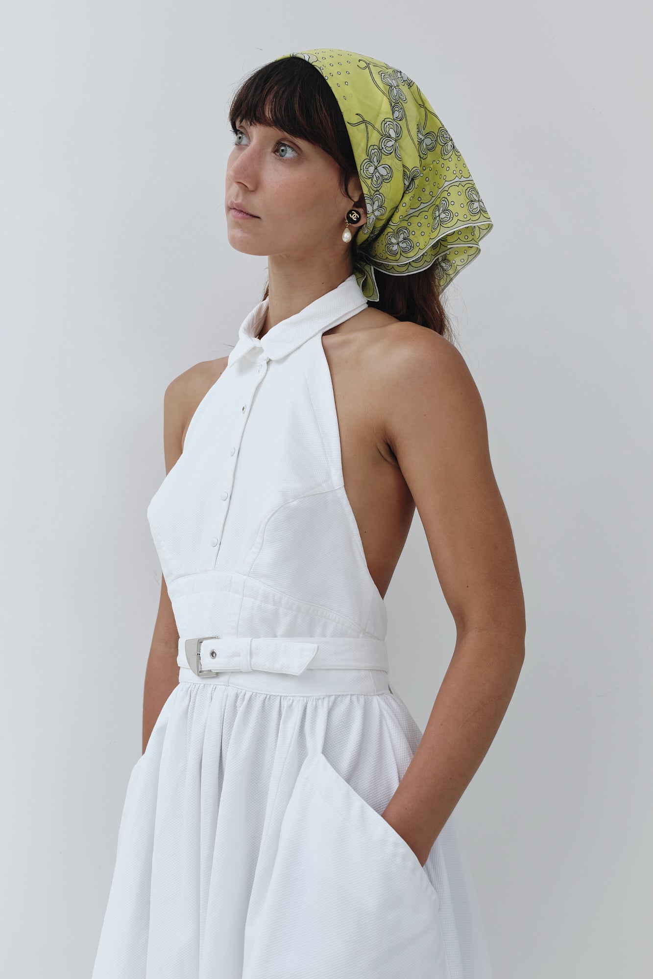 Thierry Mugler <br> 80's cotton pique full skirt backless halter dress