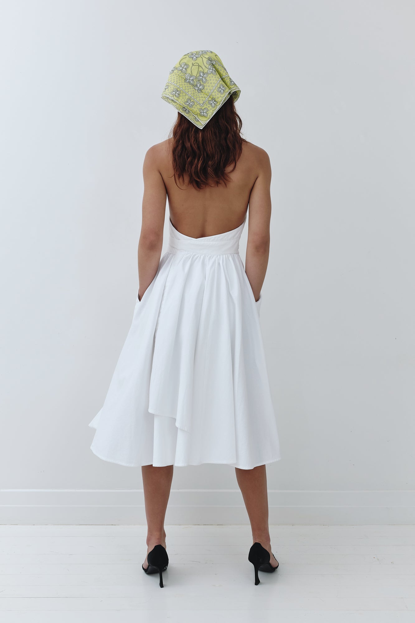 Thierry Mugler <br> 80's cotton pique full skirt backless halter dress