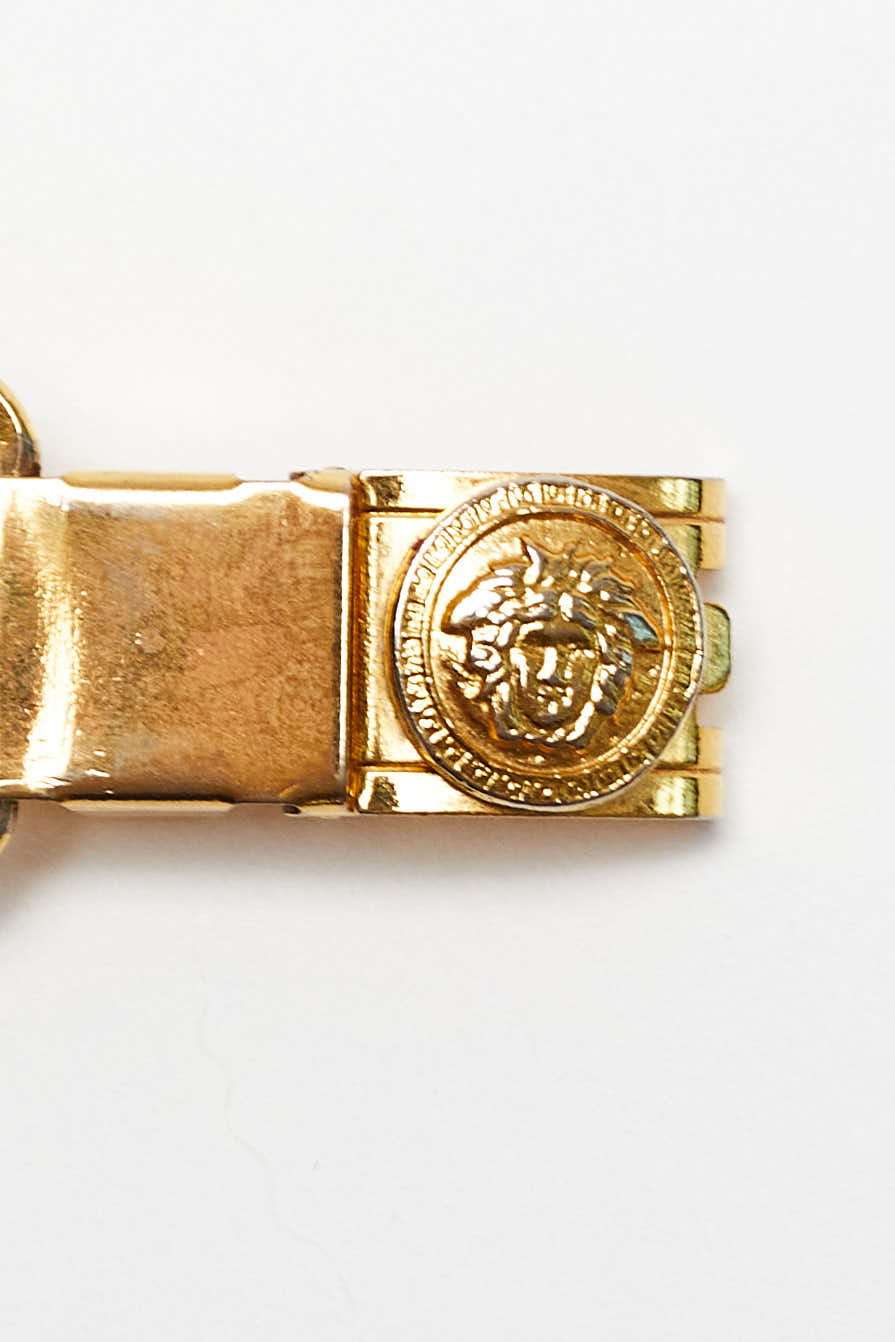 Gianni Versace <br> 90's gold Medusa head pearl medallion bracelet