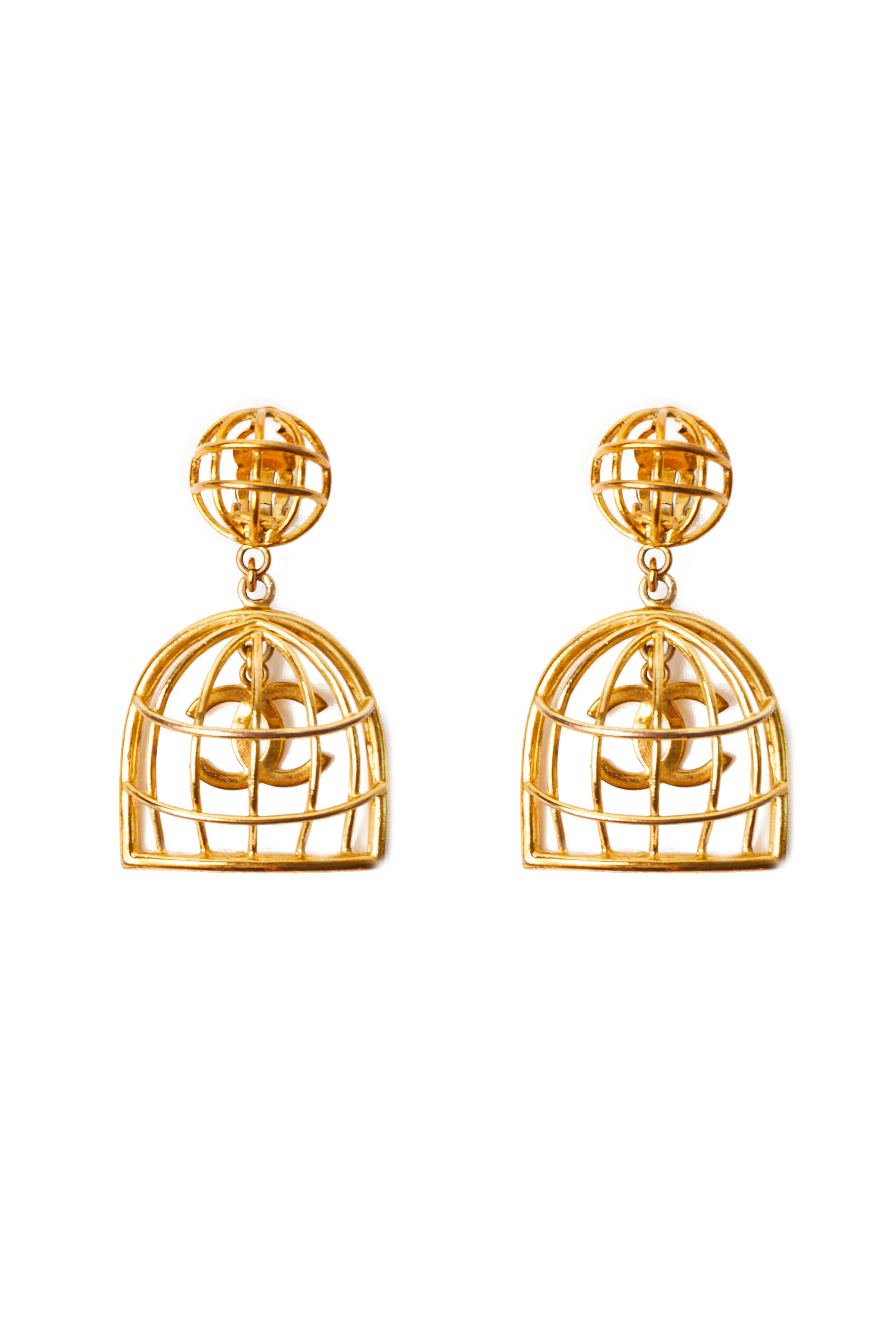 Chanel <br> 1993 gold plated XL birdcage earrings