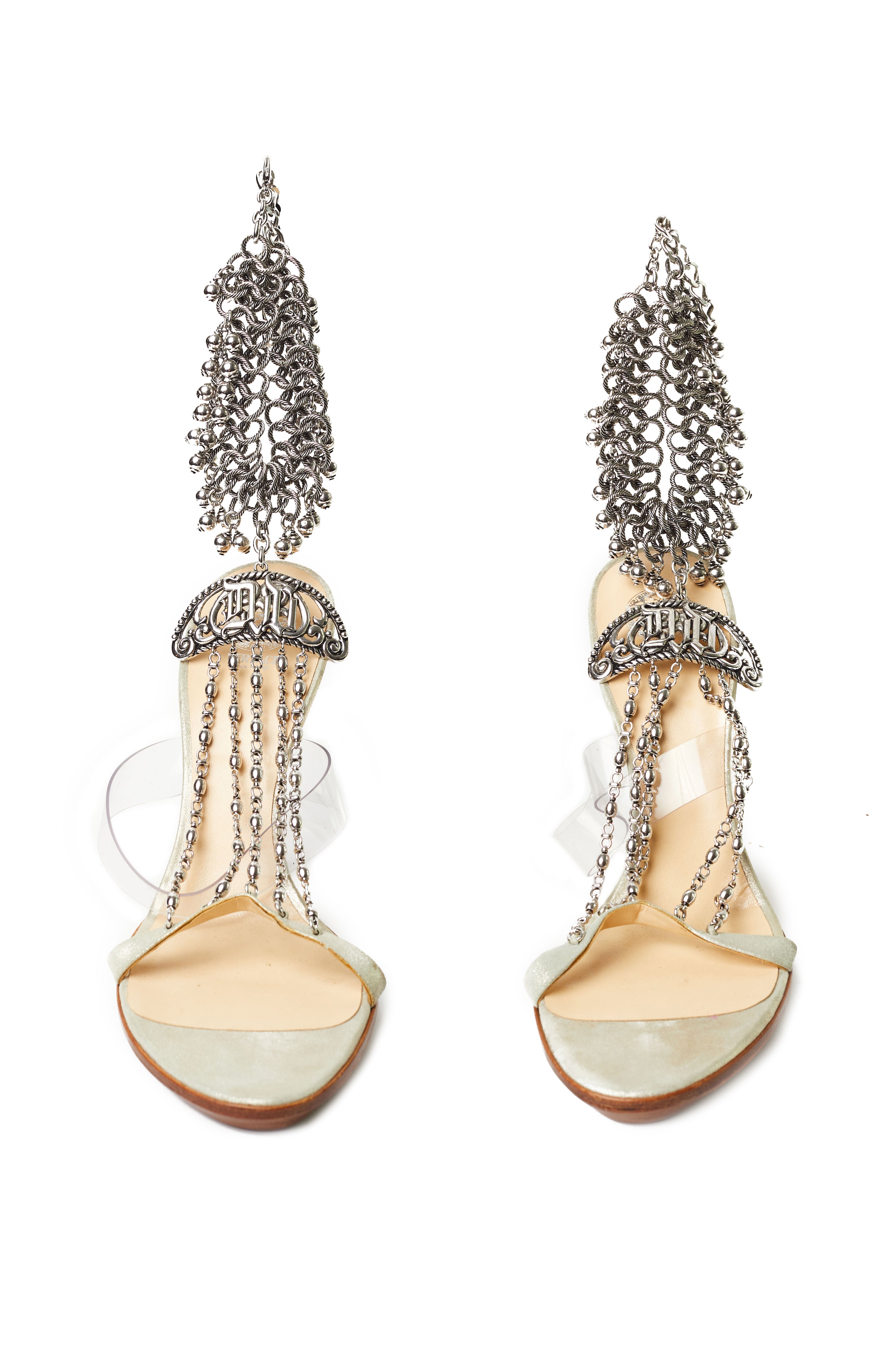 Versace <br> F/W 2003 DV gothic logo chain strap anklet heels
