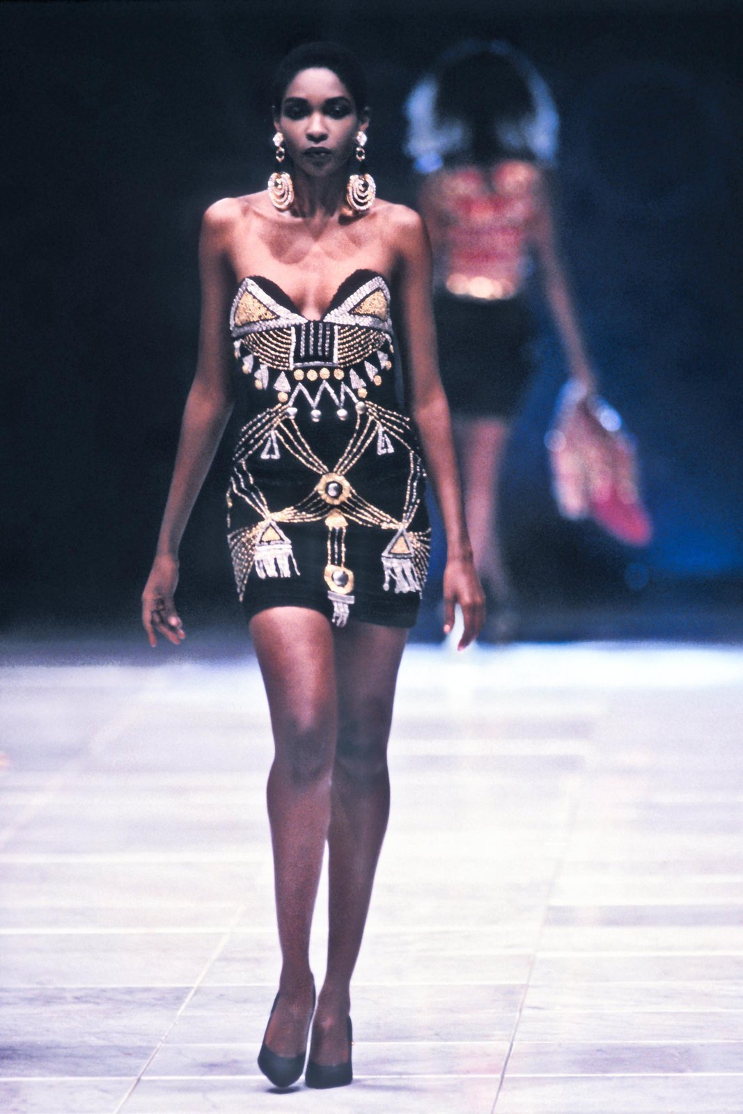 Versace <br> S/S 1990 runway silk & brass beaded cocktail dress