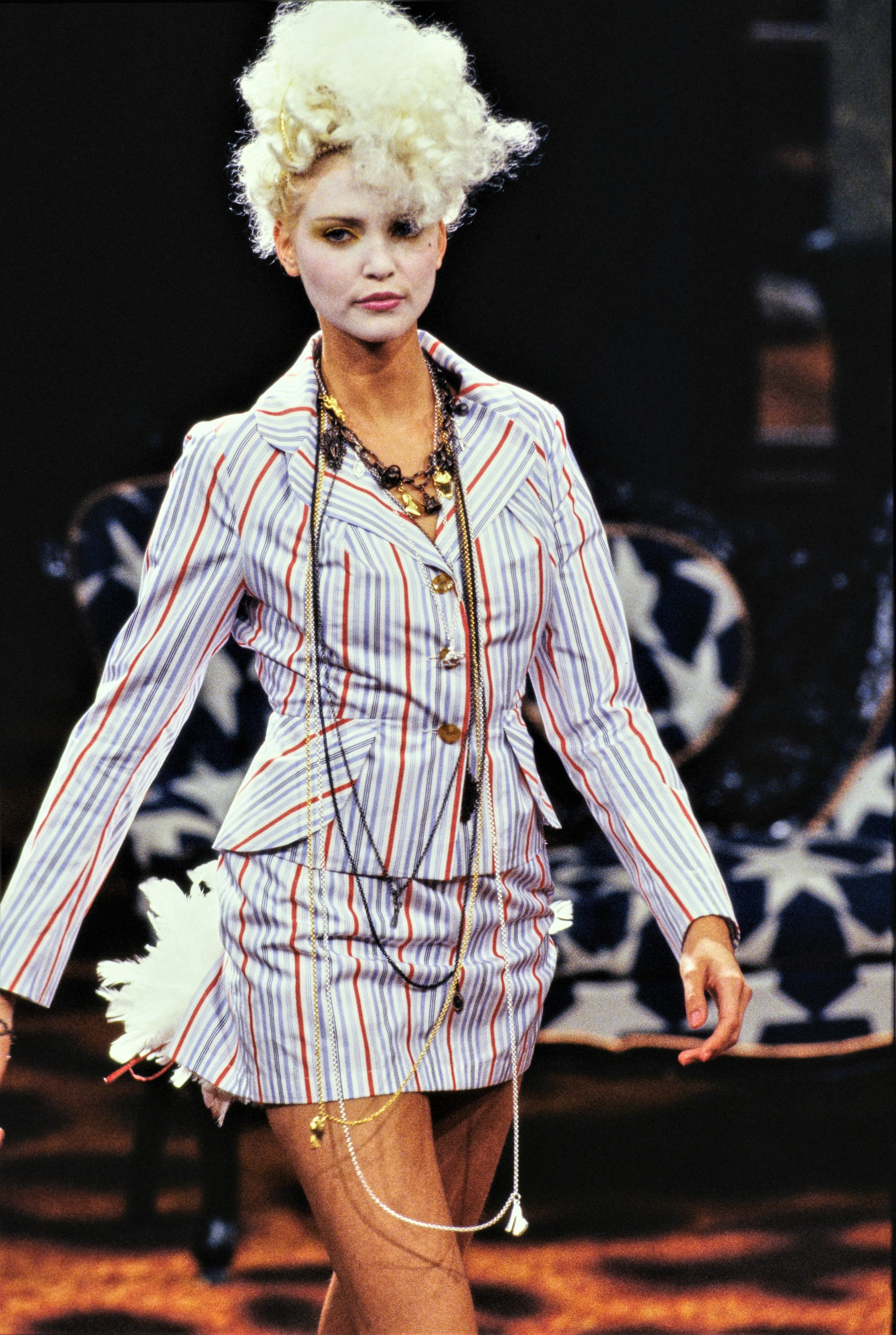 Vivienne Westwood <br> S/S 1994 'Cafe Society' Gold Label orb logo striped mini skirt