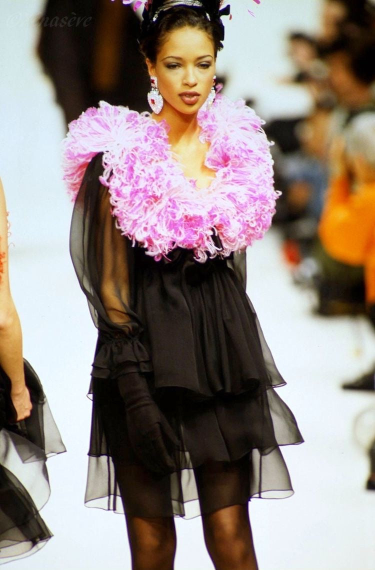 Yves Saint Laurent <br> F/W 1993 runway silk chiffon babydoll dress with silk ribbon bow