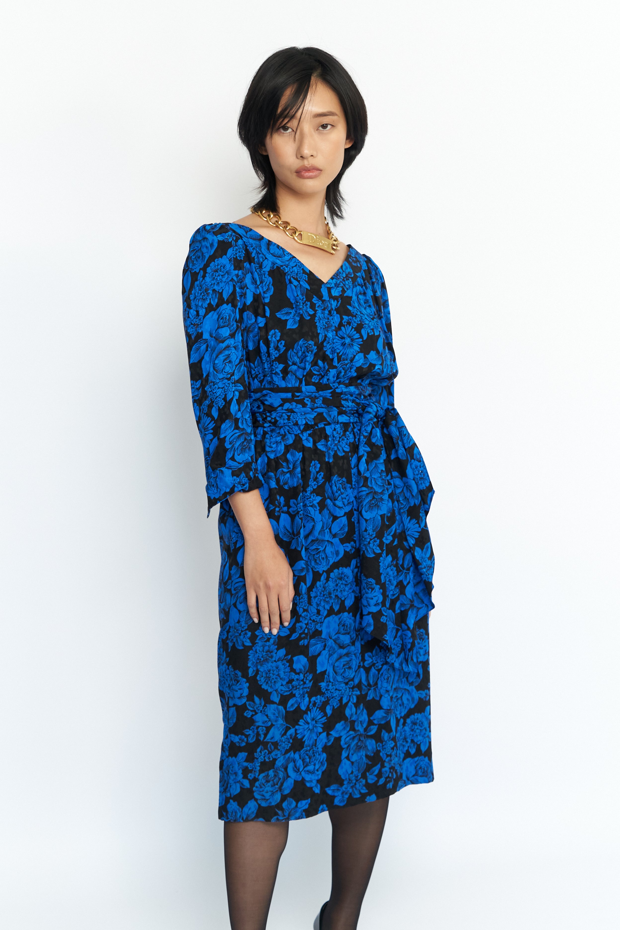 Yves Saint Laurent <br> 1980's floral print silk dress